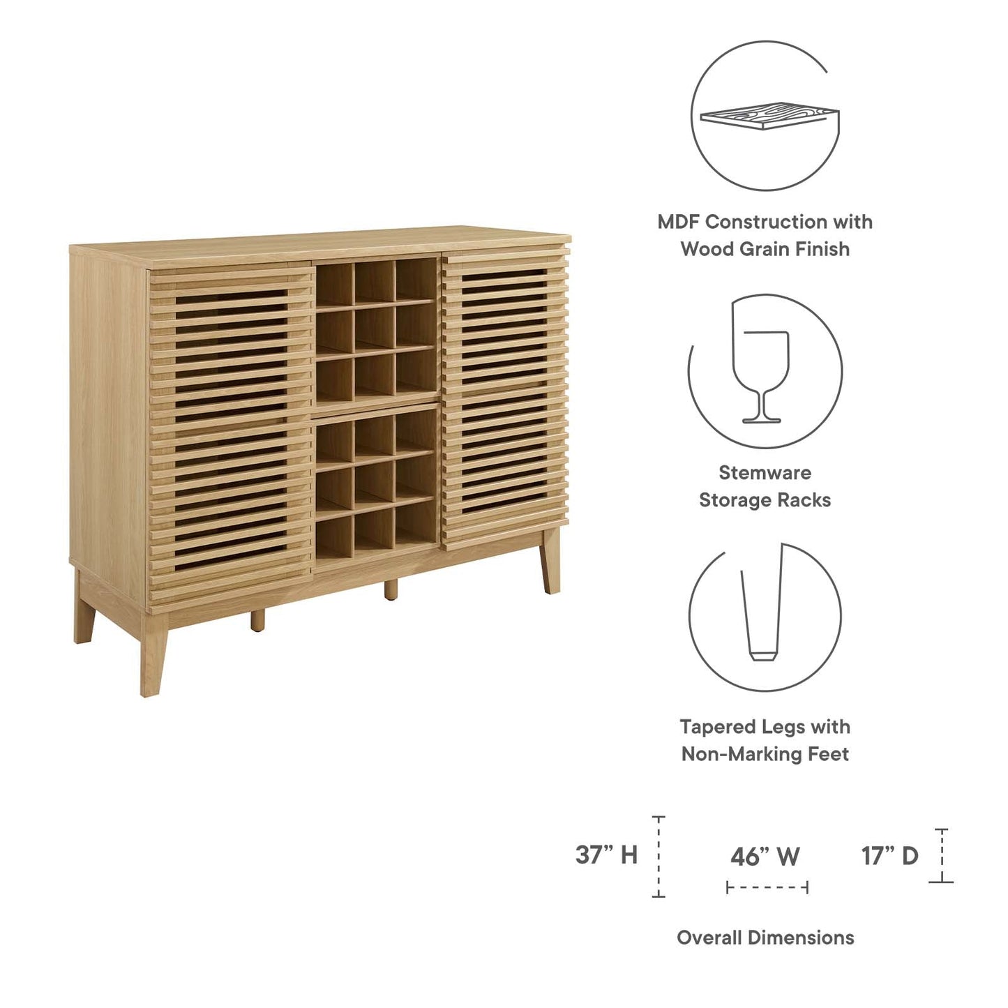 Render Bar Cabinet Oak EEI-6156-OAK