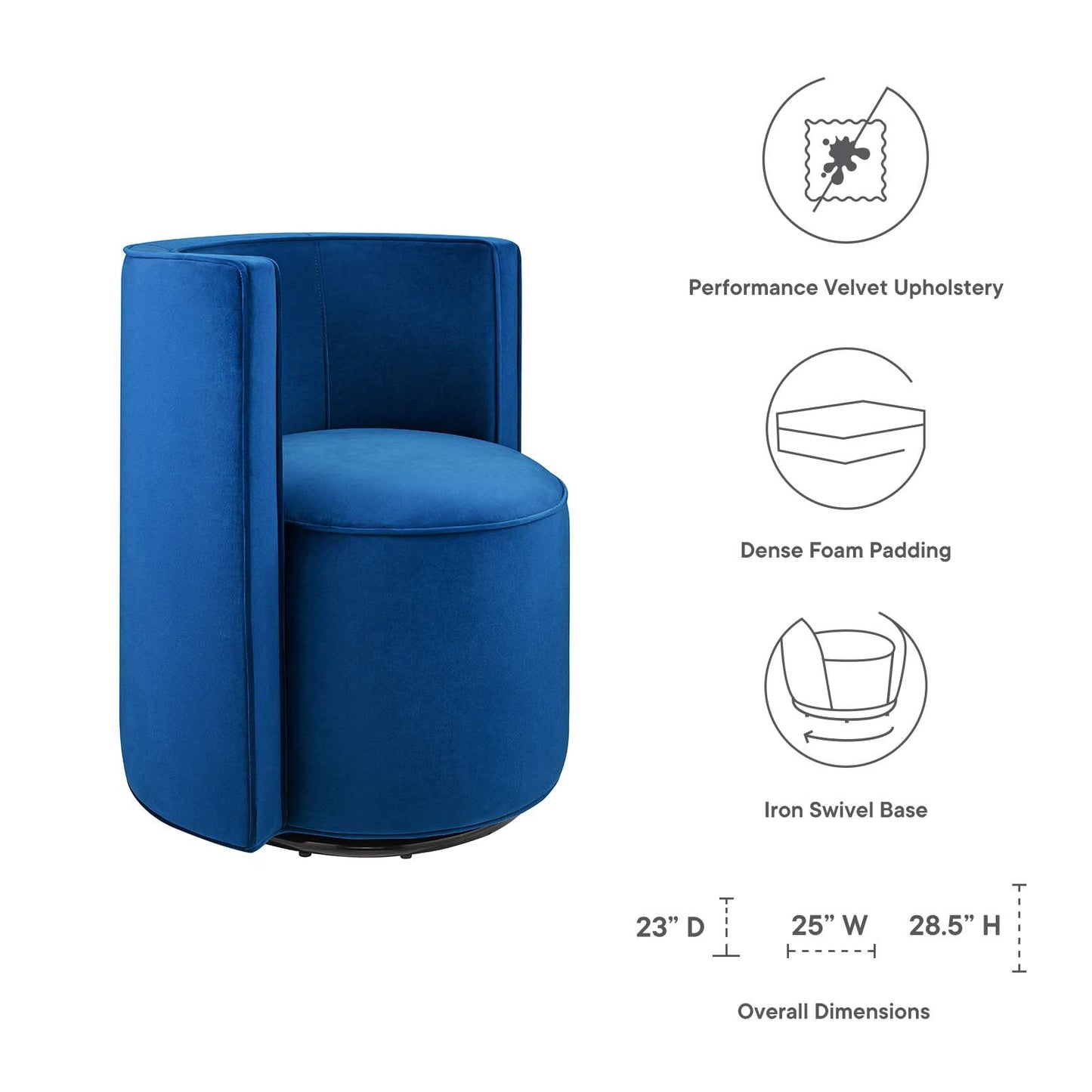 Della Performance Velvet Fabric Swivel Chair Navy EEI-6222-NAV