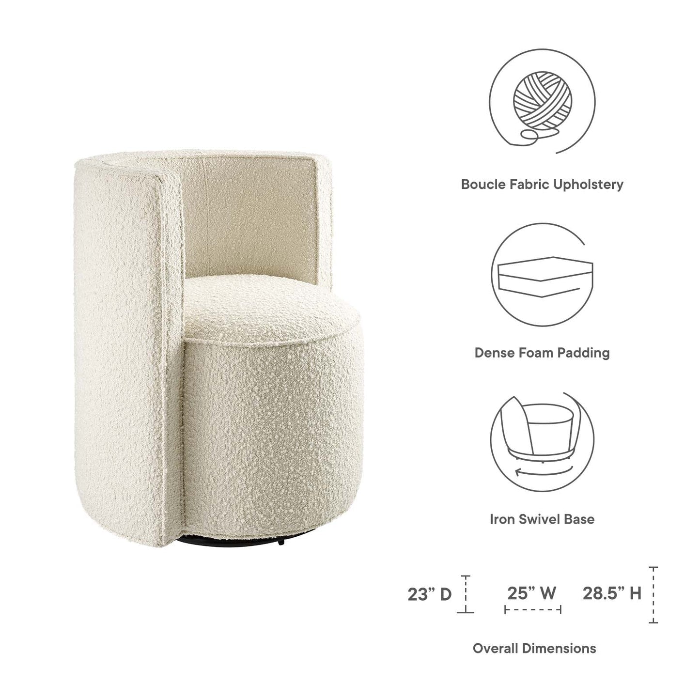 Della Boucle Fabric Swivel Chair Ivory EEI-6223-IVO