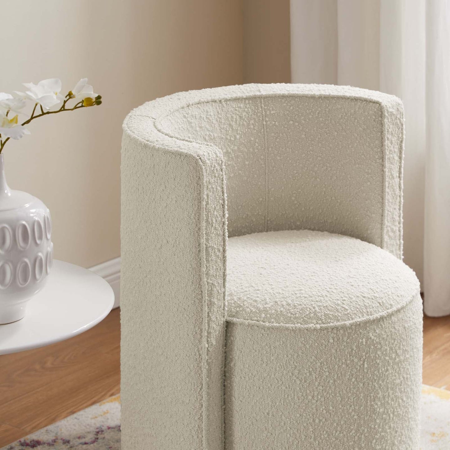 Della Boucle Fabric Swivel Chair Ivory EEI-6223-IVO