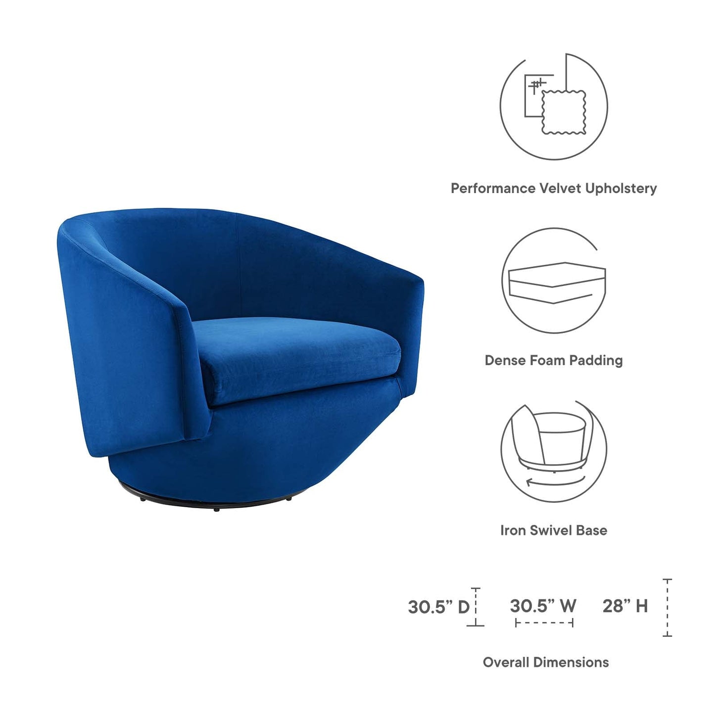 Series Performance Velvet Fabric Swivel Chair Navy EEI-6224-NAV