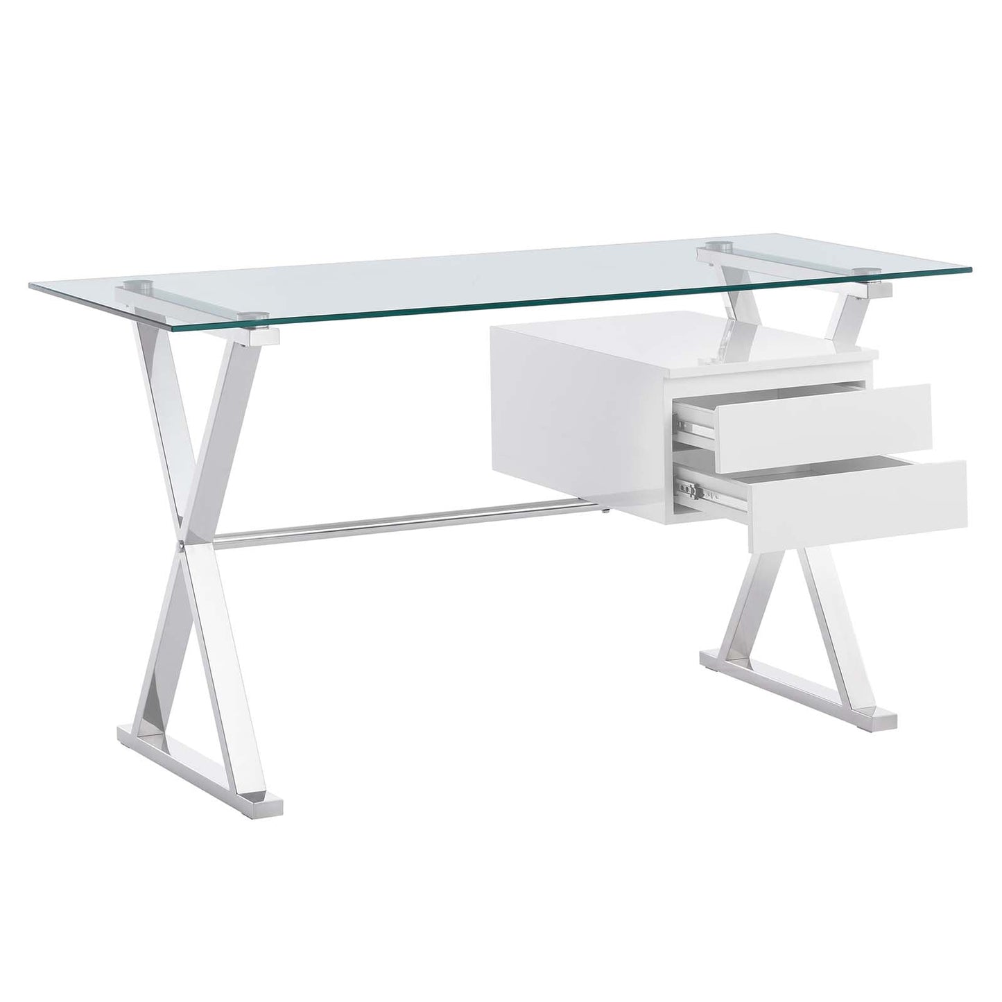 Sector 56" Glass Top Glass Office Desk White EEI-6225-WHI