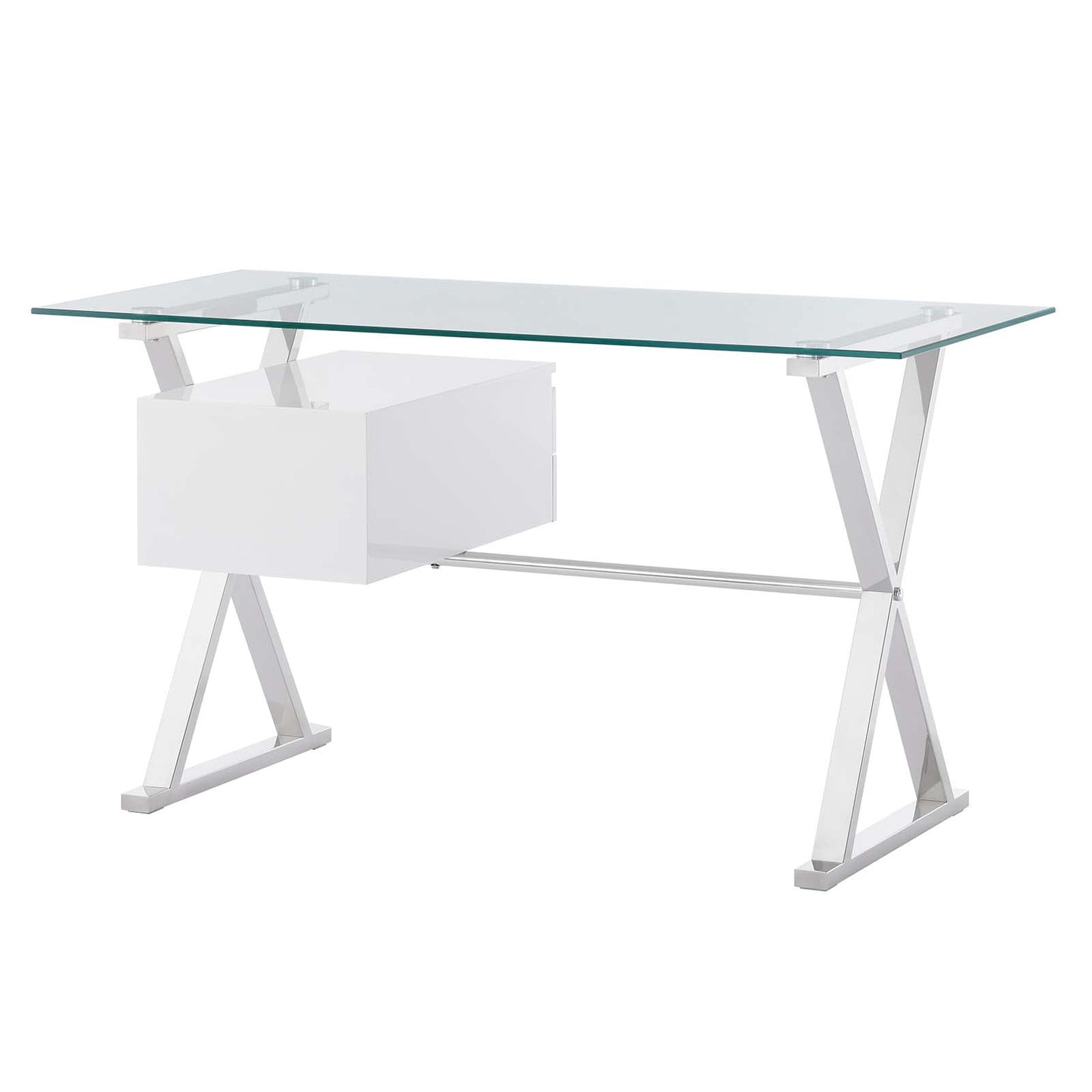 Sector 56" Glass Top Glass Office Desk White EEI-6225-WHI