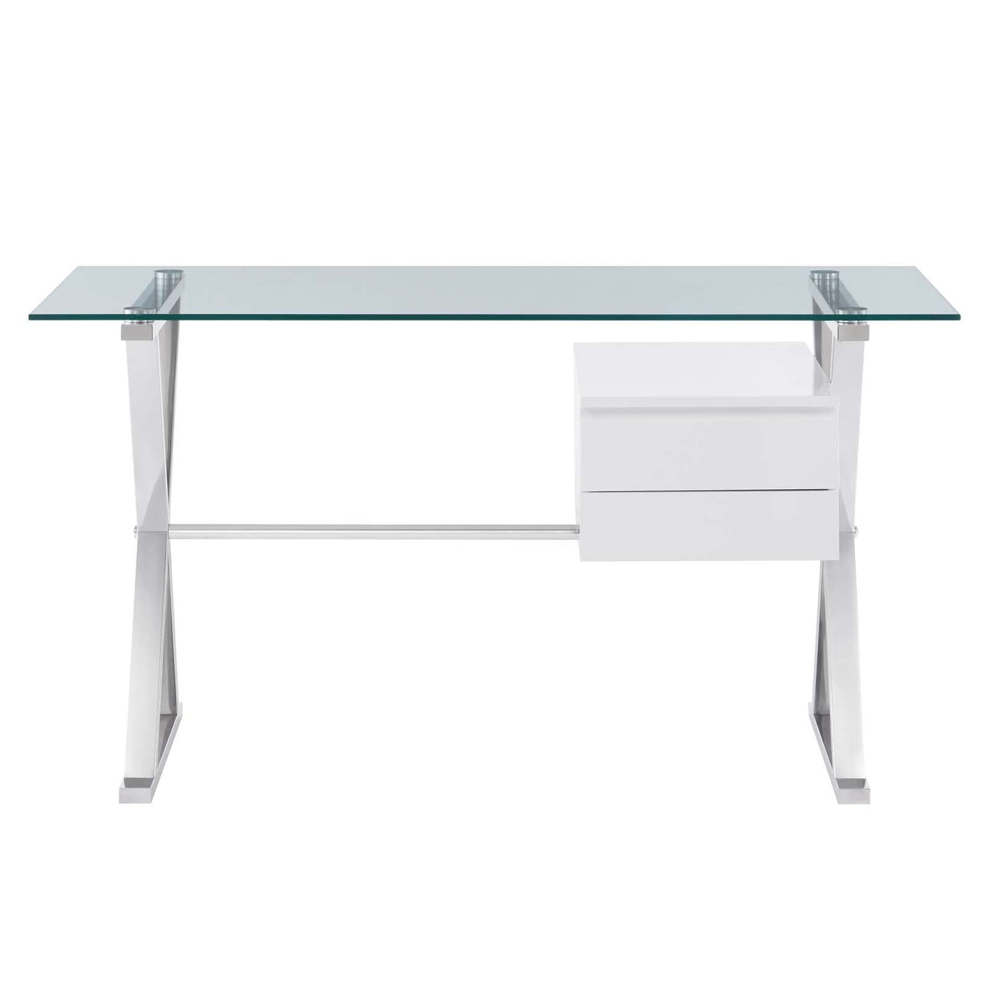 Sector 56" Glass Top Glass Office Desk White EEI-6225-WHI