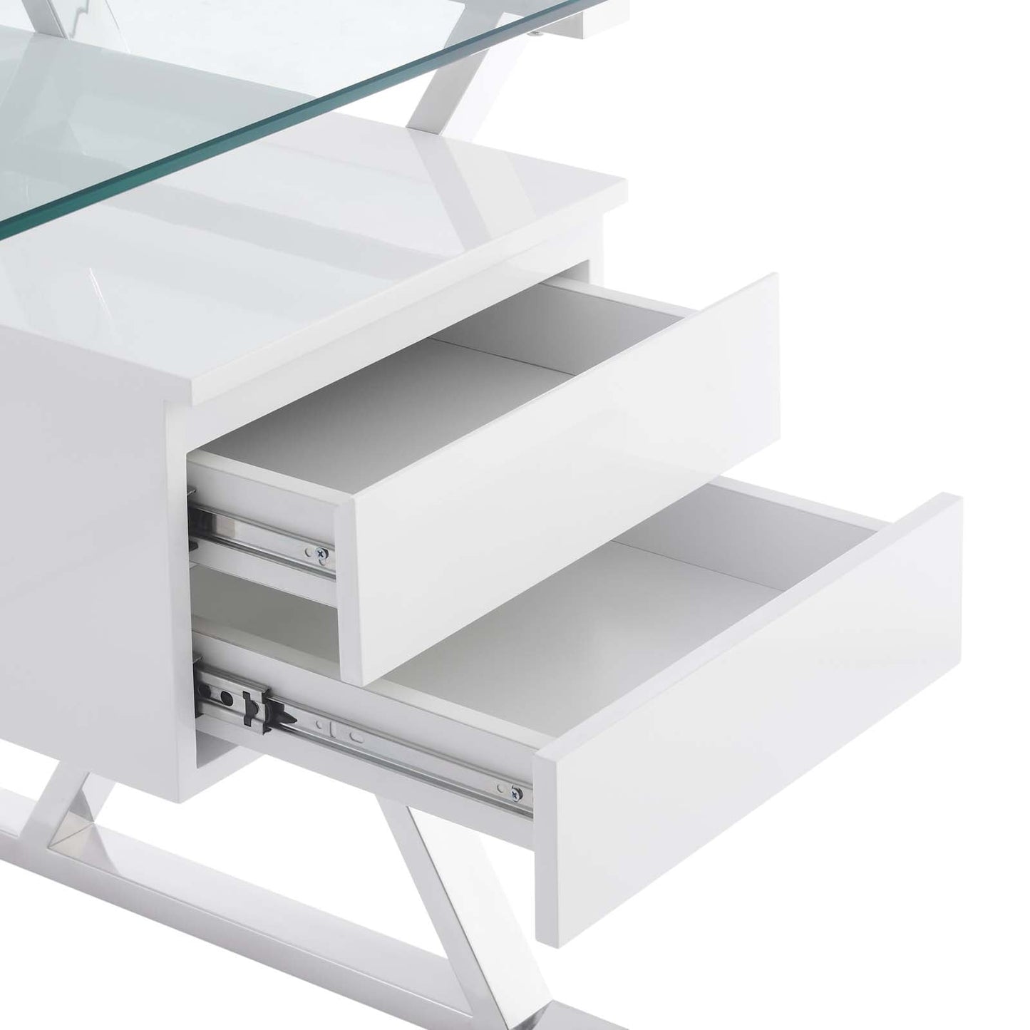 Sector 56" Glass Top Glass Office Desk White EEI-6225-WHI