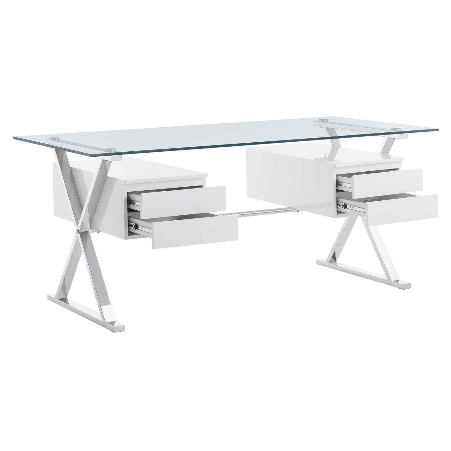 Sector 71" Glass Top Glass Office Desk White EEI-6226-WHI