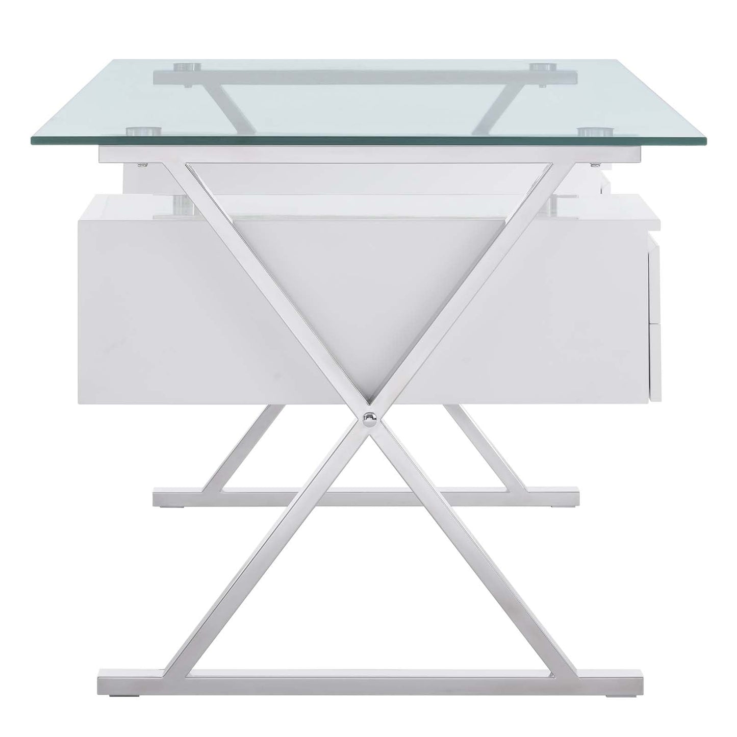 Sector 71" Glass Top Glass Office Desk White EEI-6226-WHI