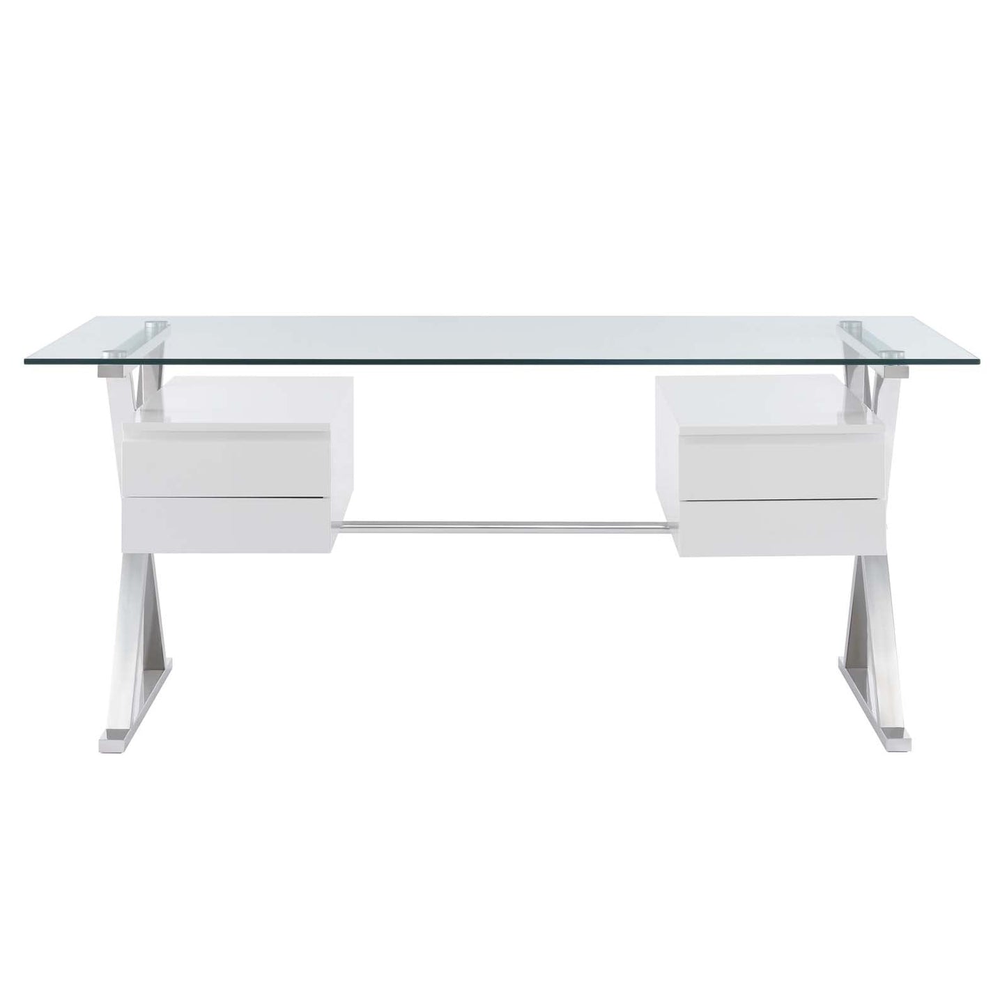 Sector 71" Glass Top Glass Office Desk White EEI-6226-WHI