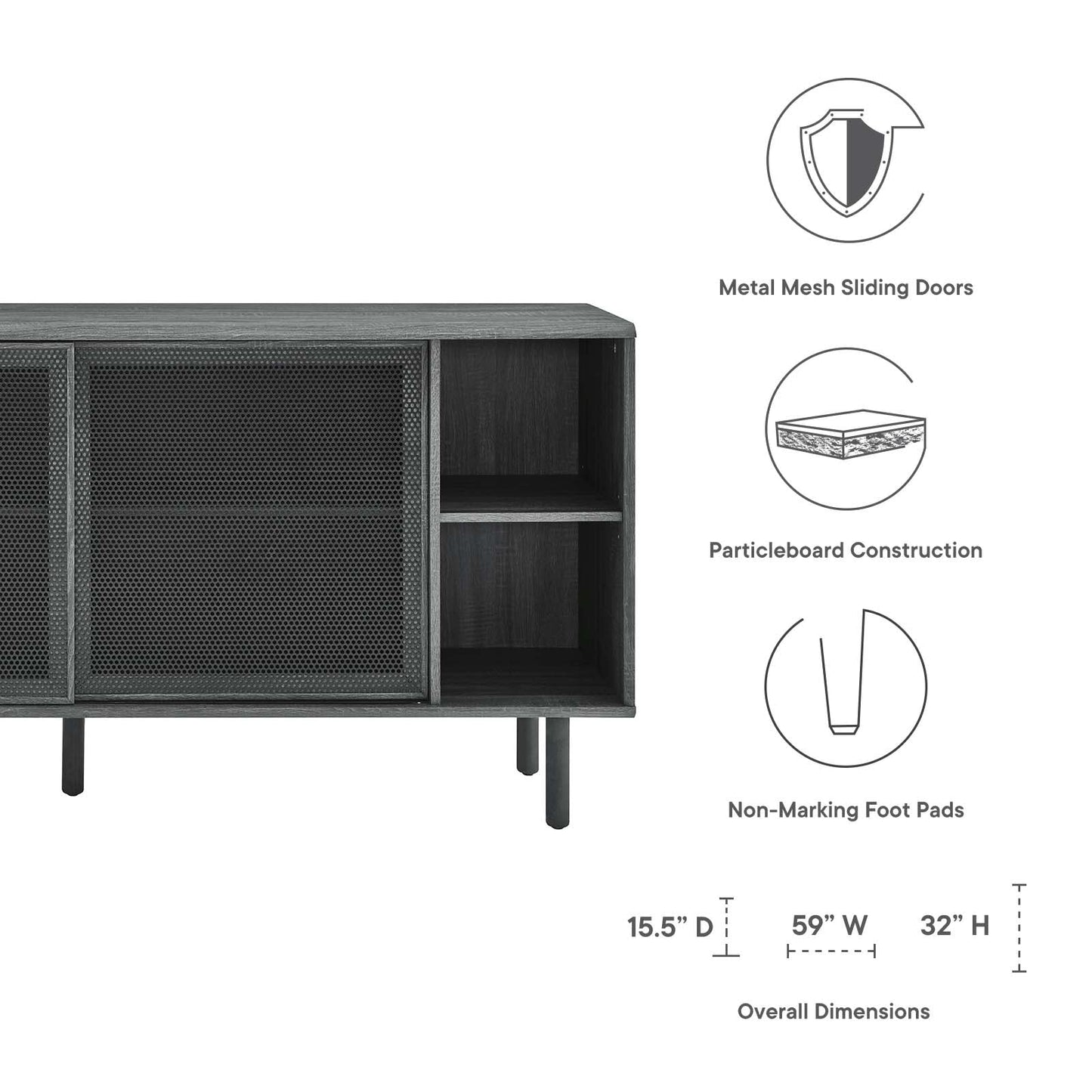 Kurtis 59" Sideboard Charcoal EEI-6235-CHA