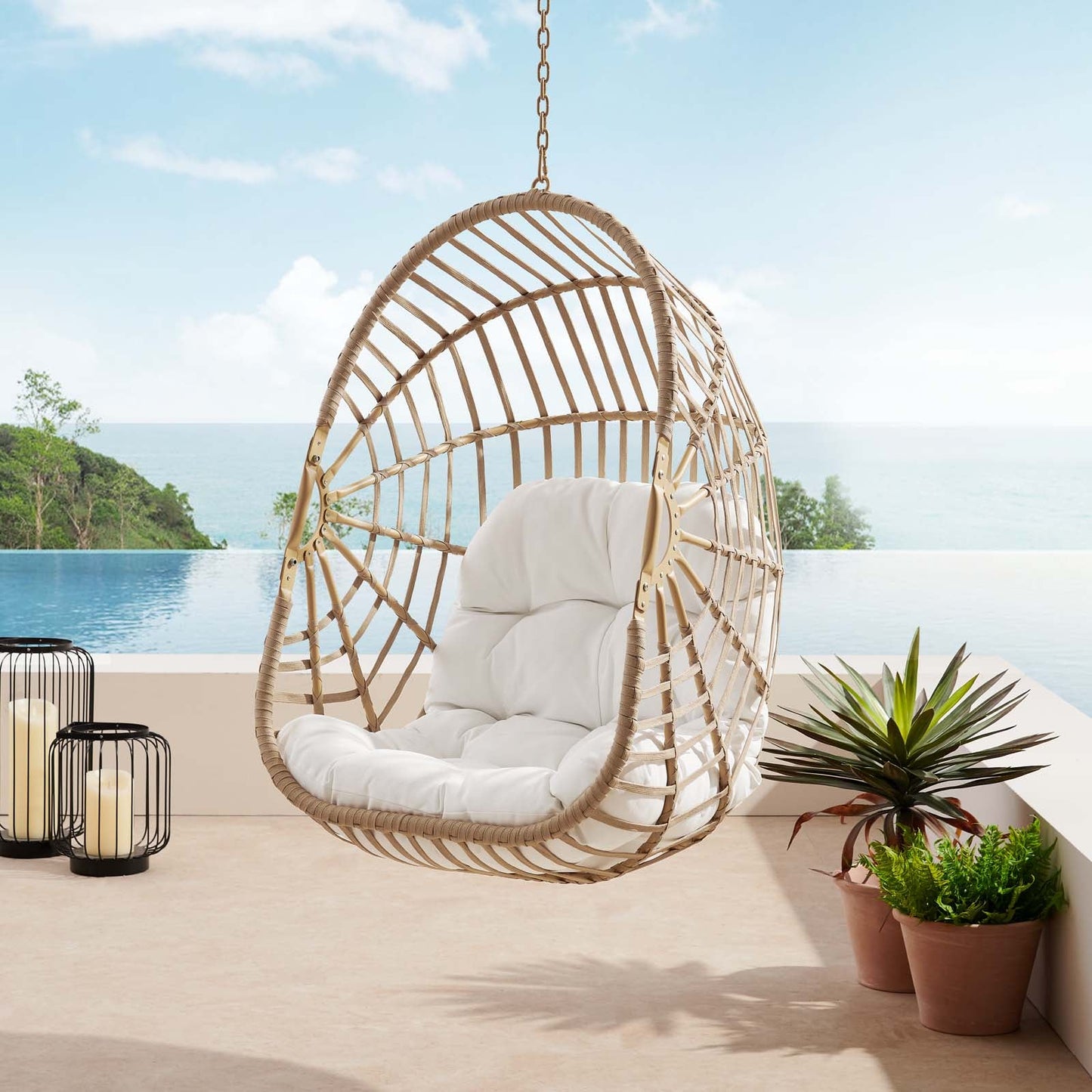 Amalie Wicker Rattan Outdoor Patio Rattan Swing Chair without Stand Natural White EEI-6261-NAT-WHI