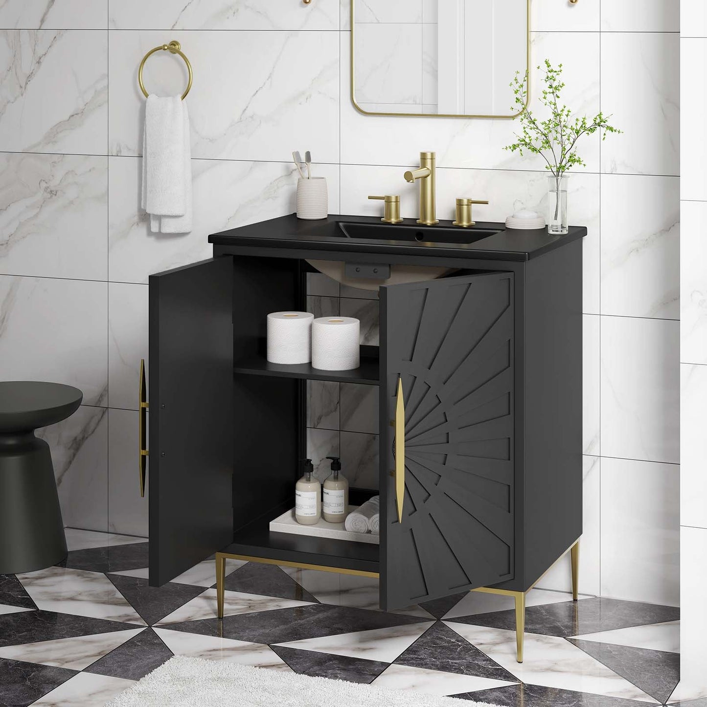 Awaken 30" Bathroom Vanity Black Black EEI-6295-BLK-BLK