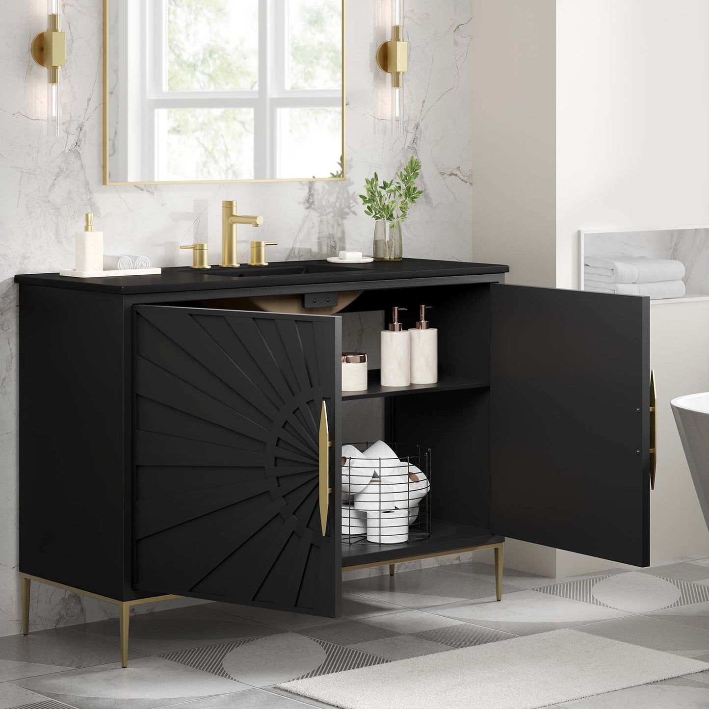 Awaken 48" Bathroom Vanity Black Black EEI-6303-BLK-BLK