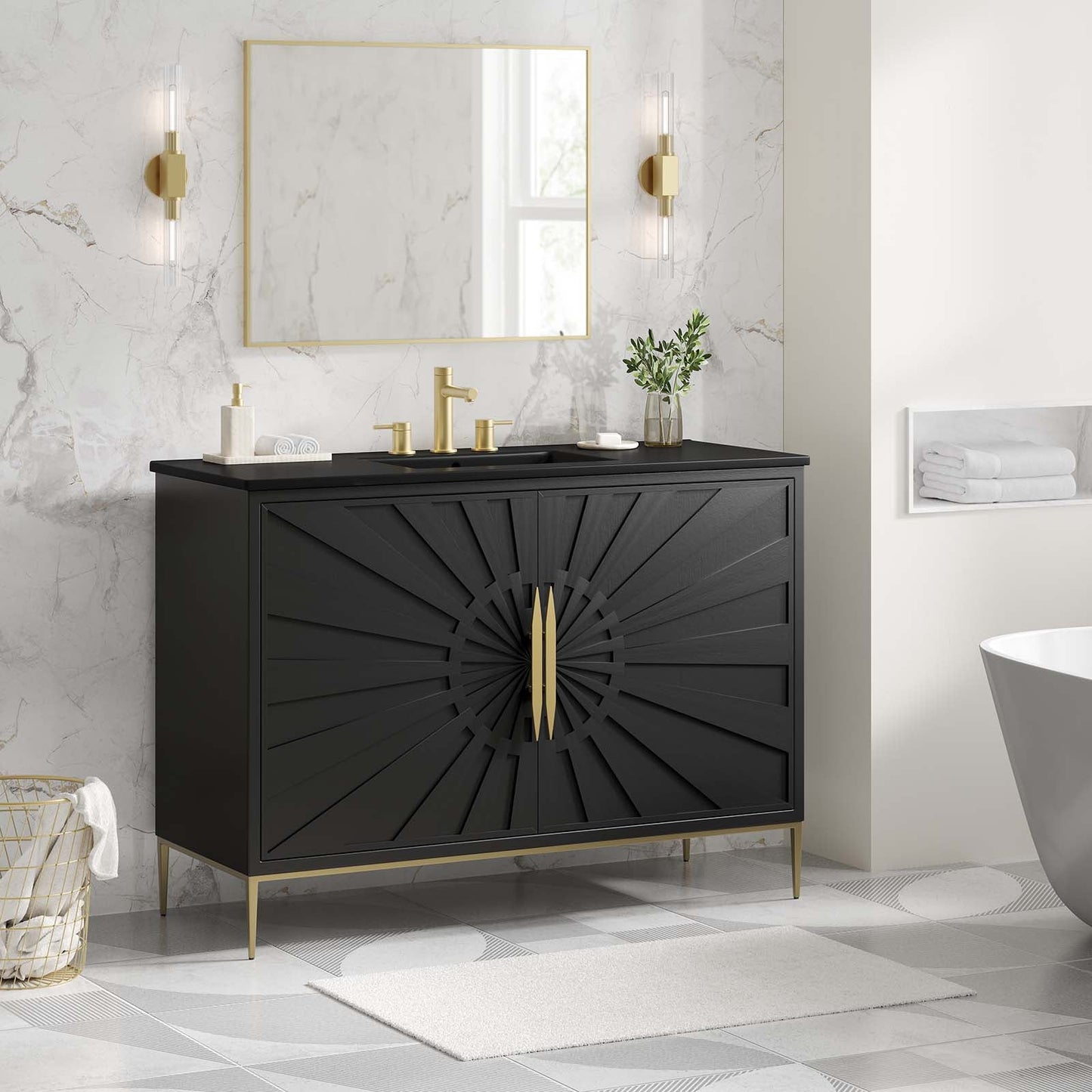 Awaken 48" Bathroom Vanity Black Black EEI-6303-BLK-BLK