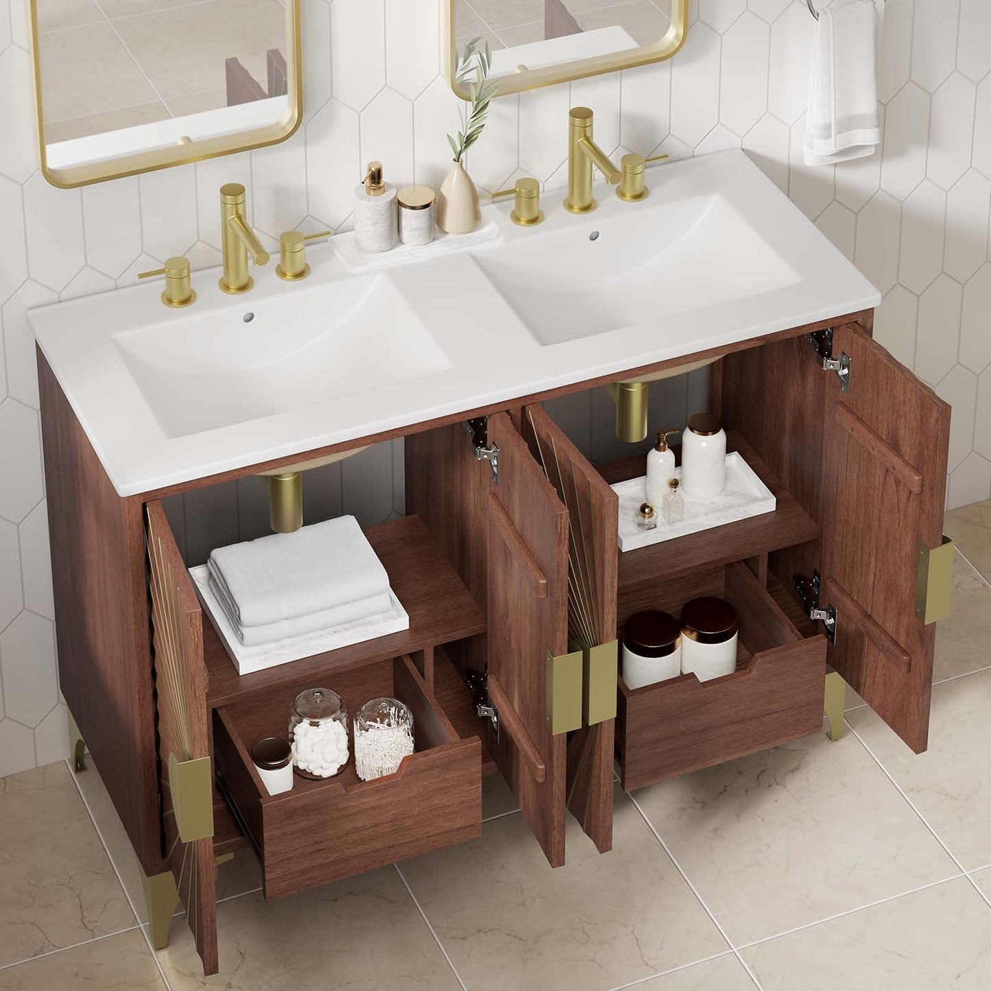 Daylight 48" Double Sink Bathroom Vanity White Walnut EEI-6306-WHI-WAL