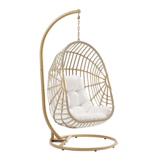 Amalie Wicker Rattan Outdoor Patio Rattan Swing Chair Natural White EEI-6337-NAT-WHI