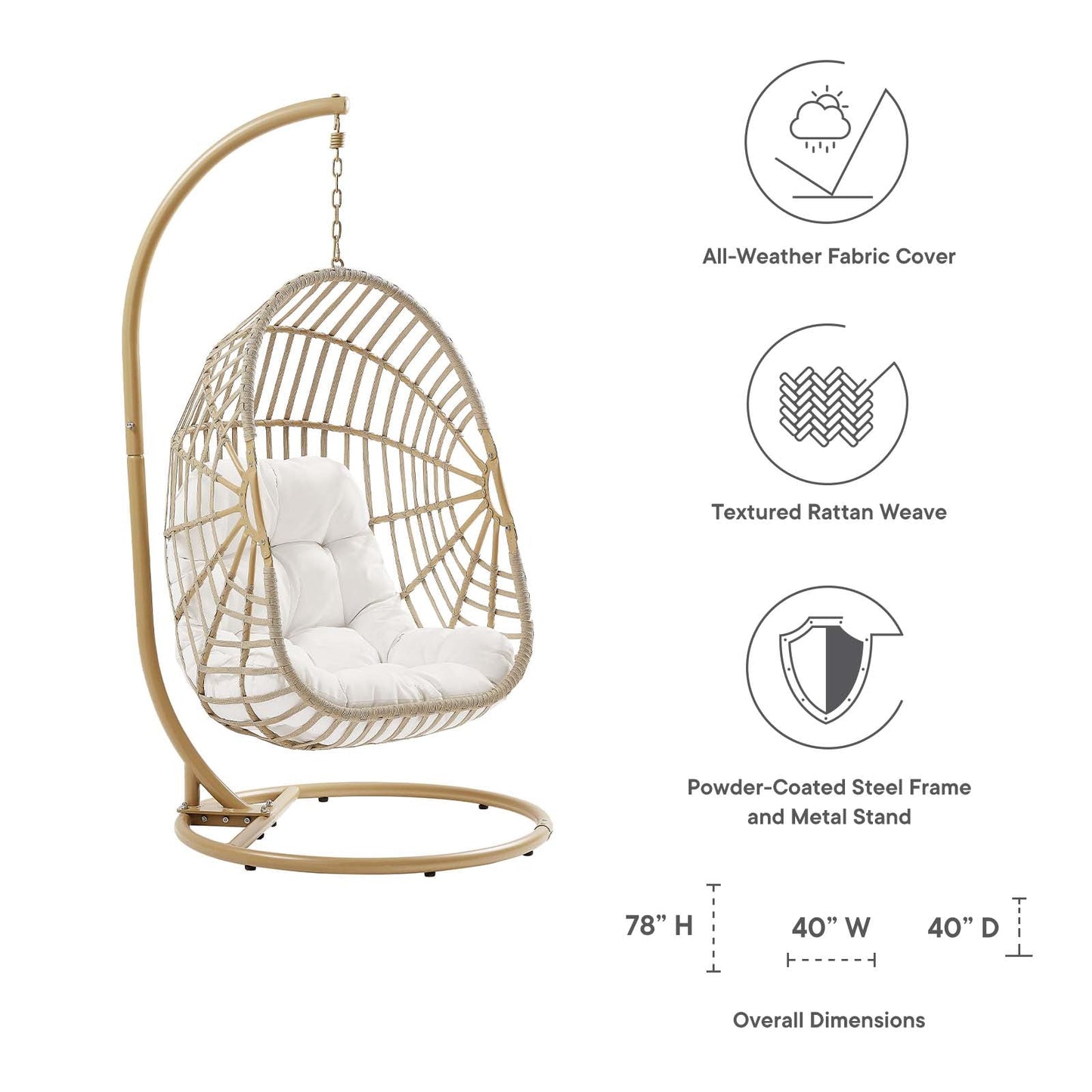 Amalie Wicker Rattan Outdoor Patio Rattan Swing Chair Natural White EEI-6337-NAT-WHI