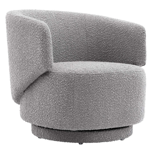 Celestia Boucle Fabric Fabric and Wood Swivel Chair Light Gray EEI-6357-LGR