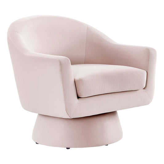 Astral Performance Velvet Fabric and Wood Swivel Chair Pink EEI-6360-PNK