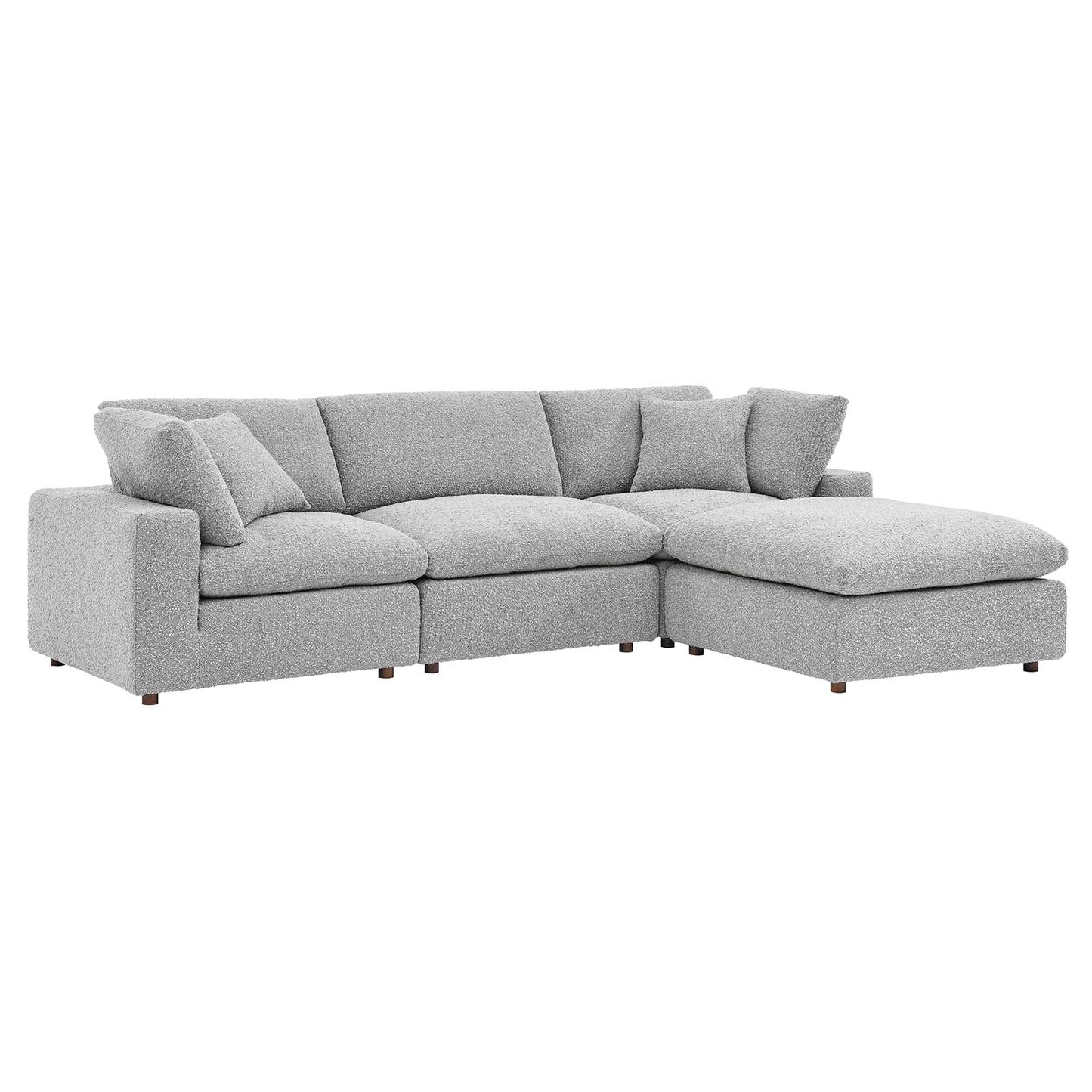 Commix Down Filled Overstuffed Boucle Fabric 4-Piece Sectional Sofa Light Gray EEI-6363-LGR