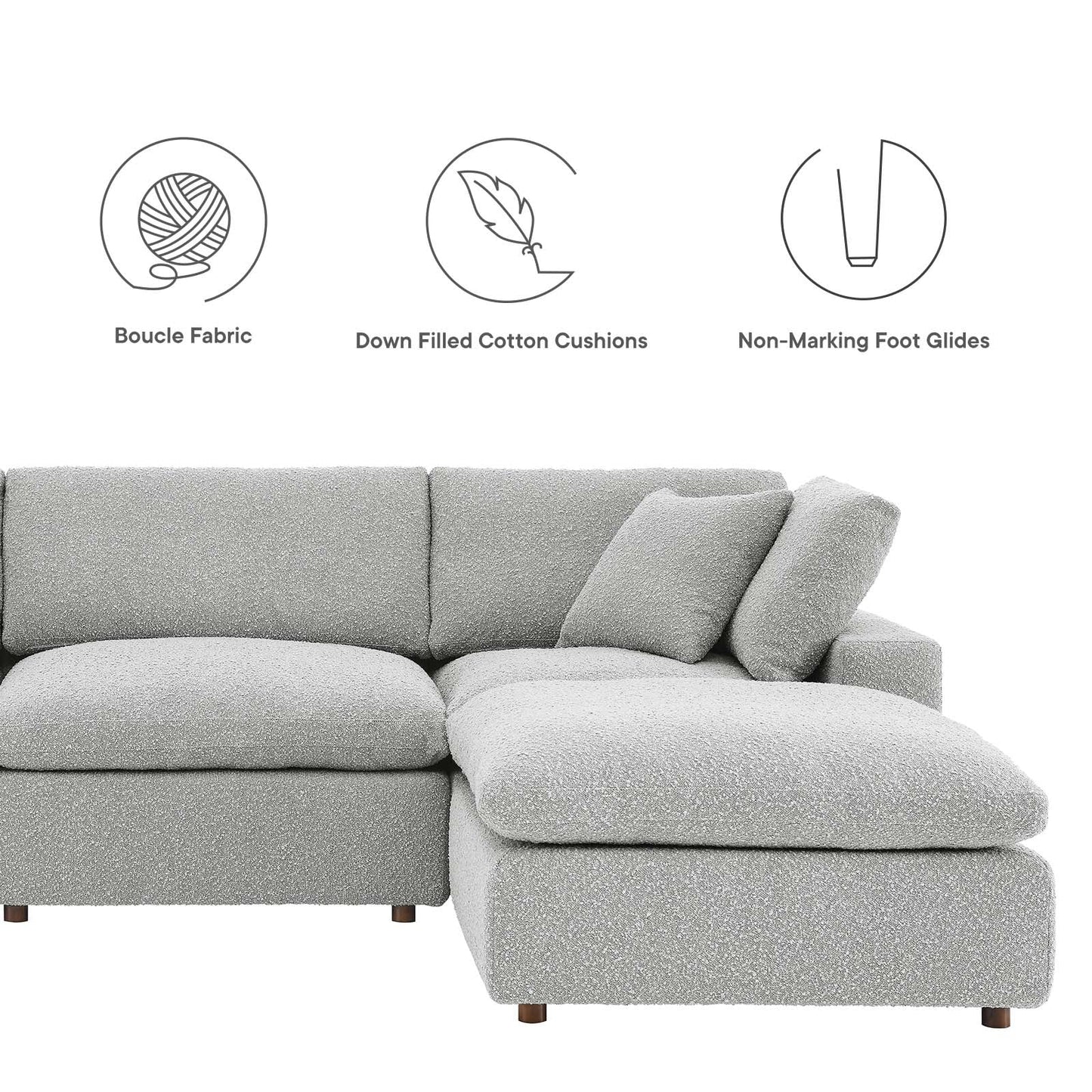 Commix Down Filled Overstuffed Boucle Fabric 4-Piece Sectional Sofa Light Gray EEI-6363-LGR