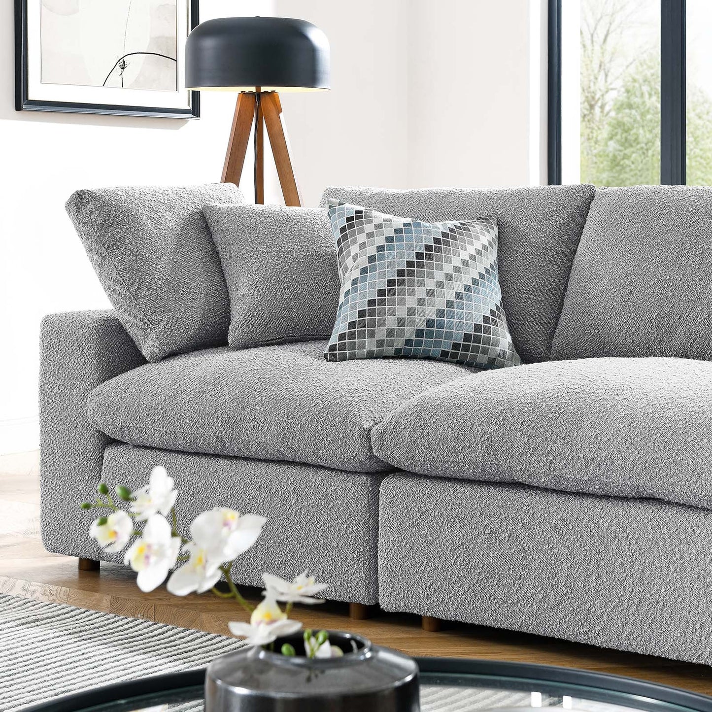 Commix Down Filled Overstuffed Boucle Fabric 4-Seater Sofa Light Gray EEI-6364-LGR