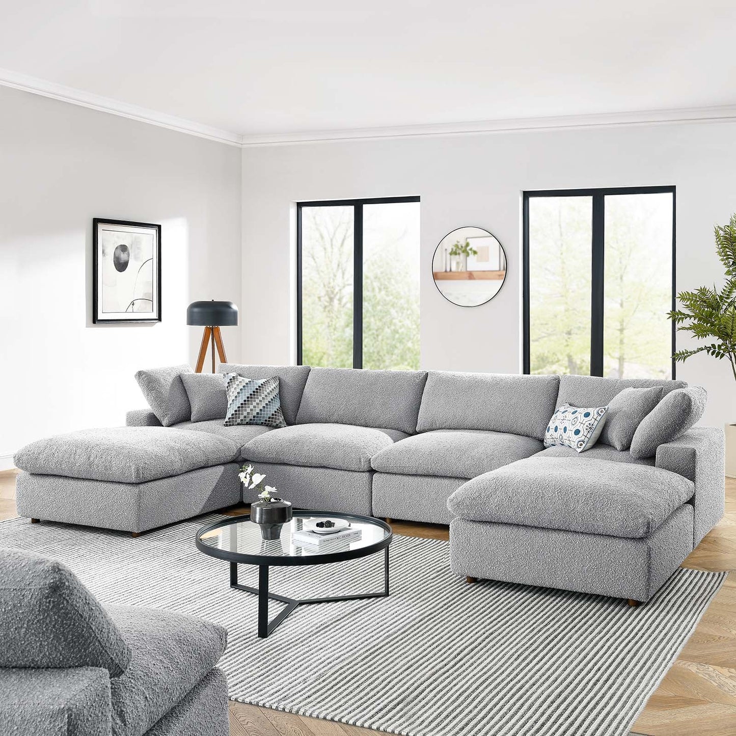 Commix Down Filled Overstuffed Boucle 6-Piece Sectional Sofa Light Gray EEI-6366-LGR