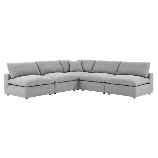 Commix Down Filled Overstuffed Boucle Fabric 5-Piece Sectional Sofa Light Gray EEI-6367-LGR