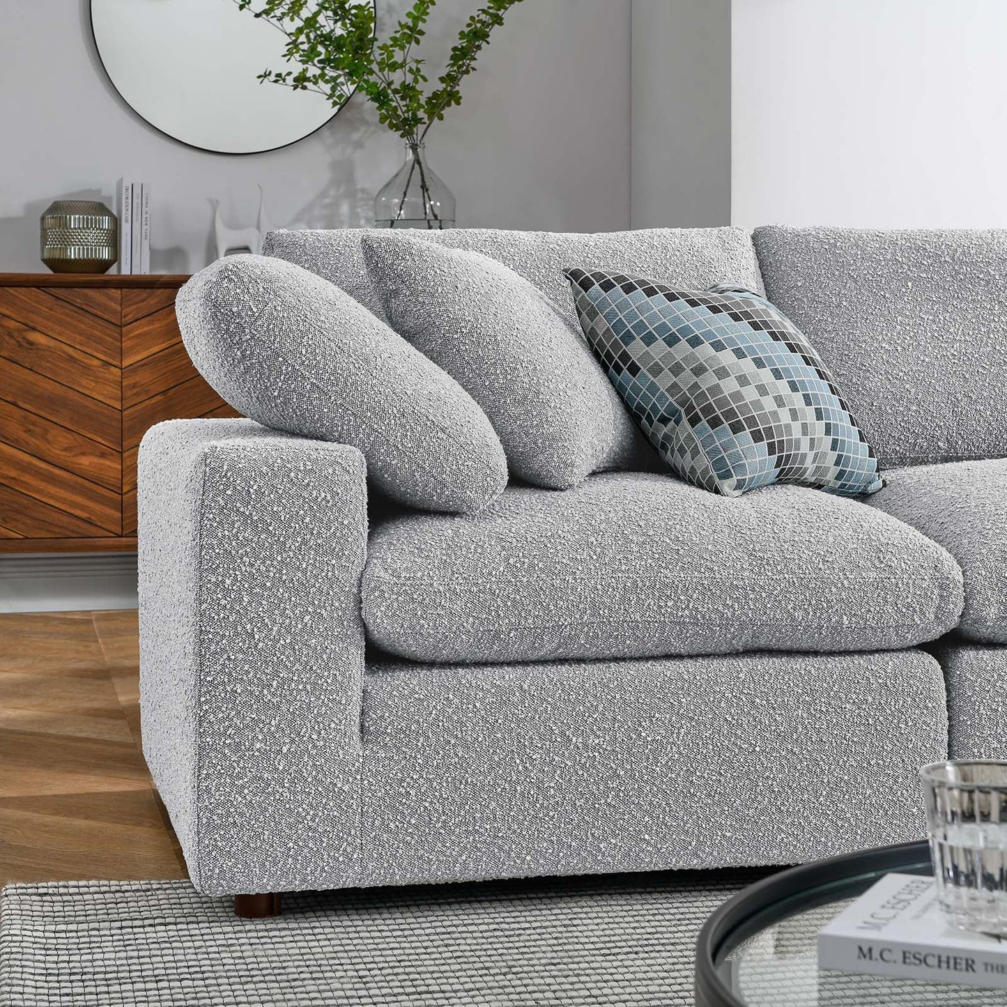 Commix Down Filled Overstuffed Boucle 5-Piece Sectional Sofa Light Gray EEI-6368-LGR