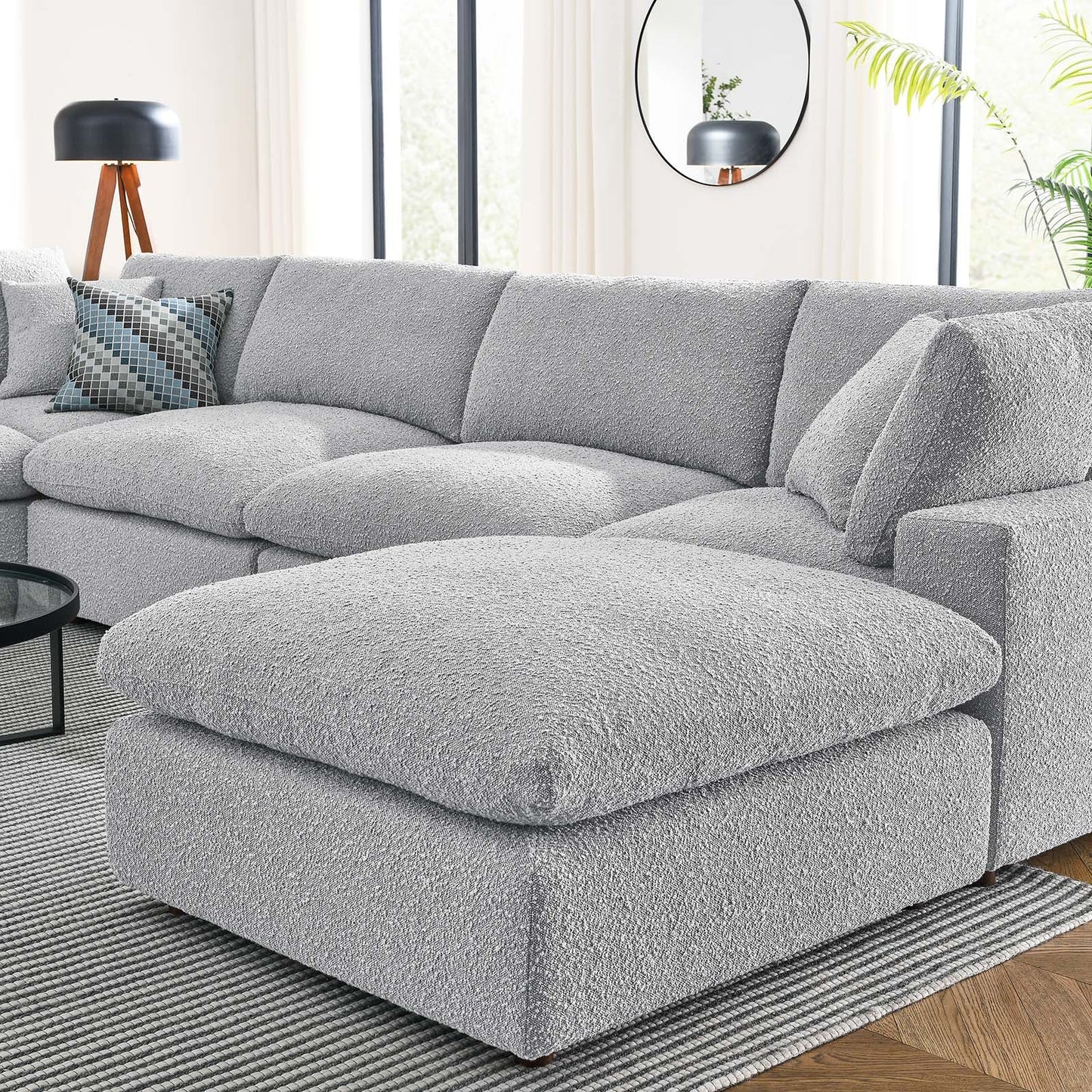 Commix Down Filled Overstuffed Boucle 7-Piece Sectional Sofa Light Gray EEI-6370-LGR