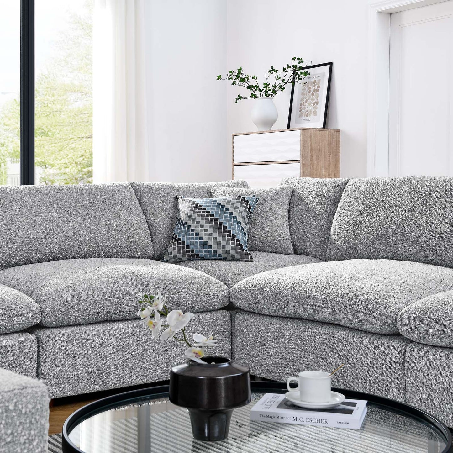 Commix Down Filled Overstuffed Boucle Fabric 8-Piece Sectional Sofa Light Gray EEI-6371-LGR