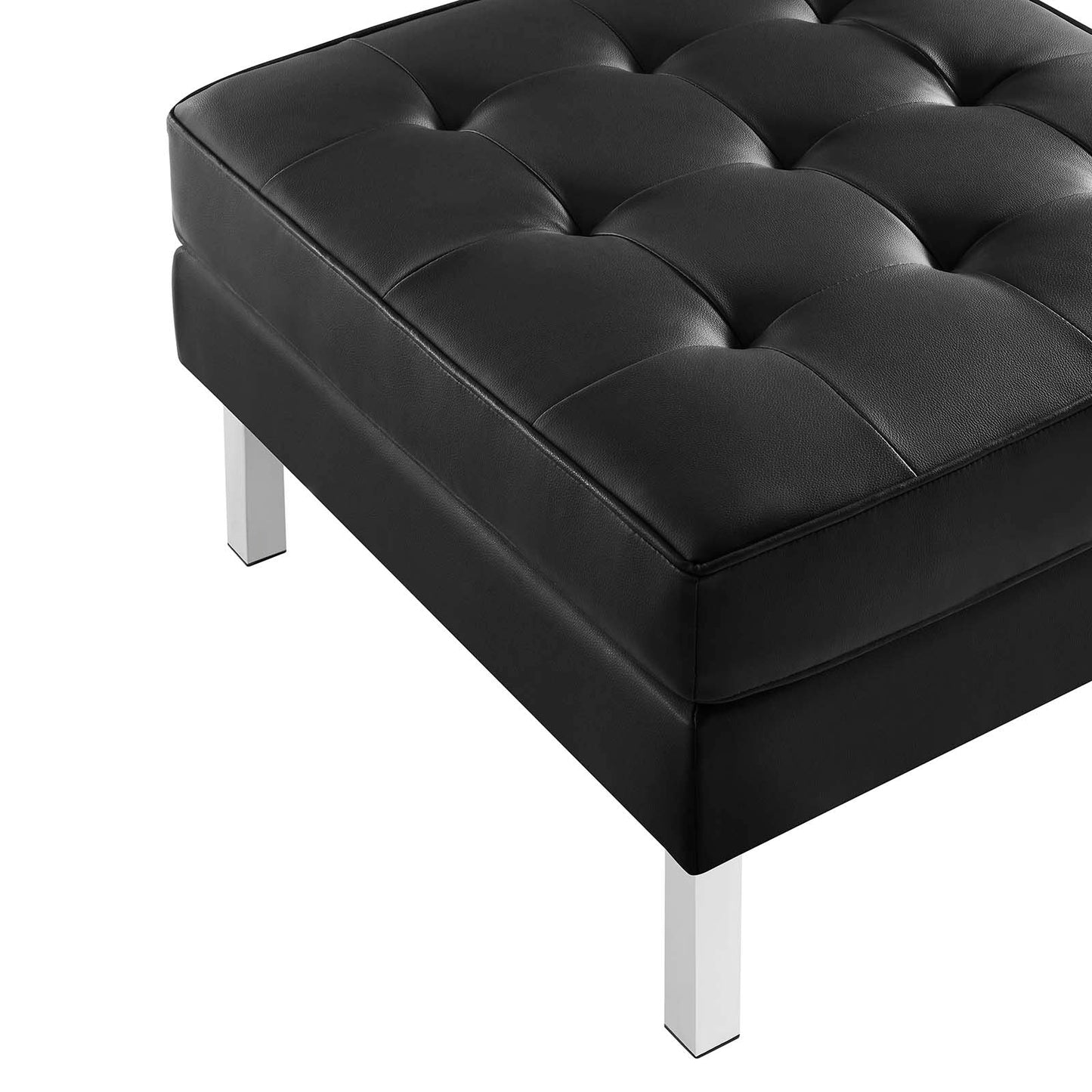 Loft Tufted Vegan Leather Armchair and Ottoman Set Silver Black EEI-6409-SLV-BLK-SET