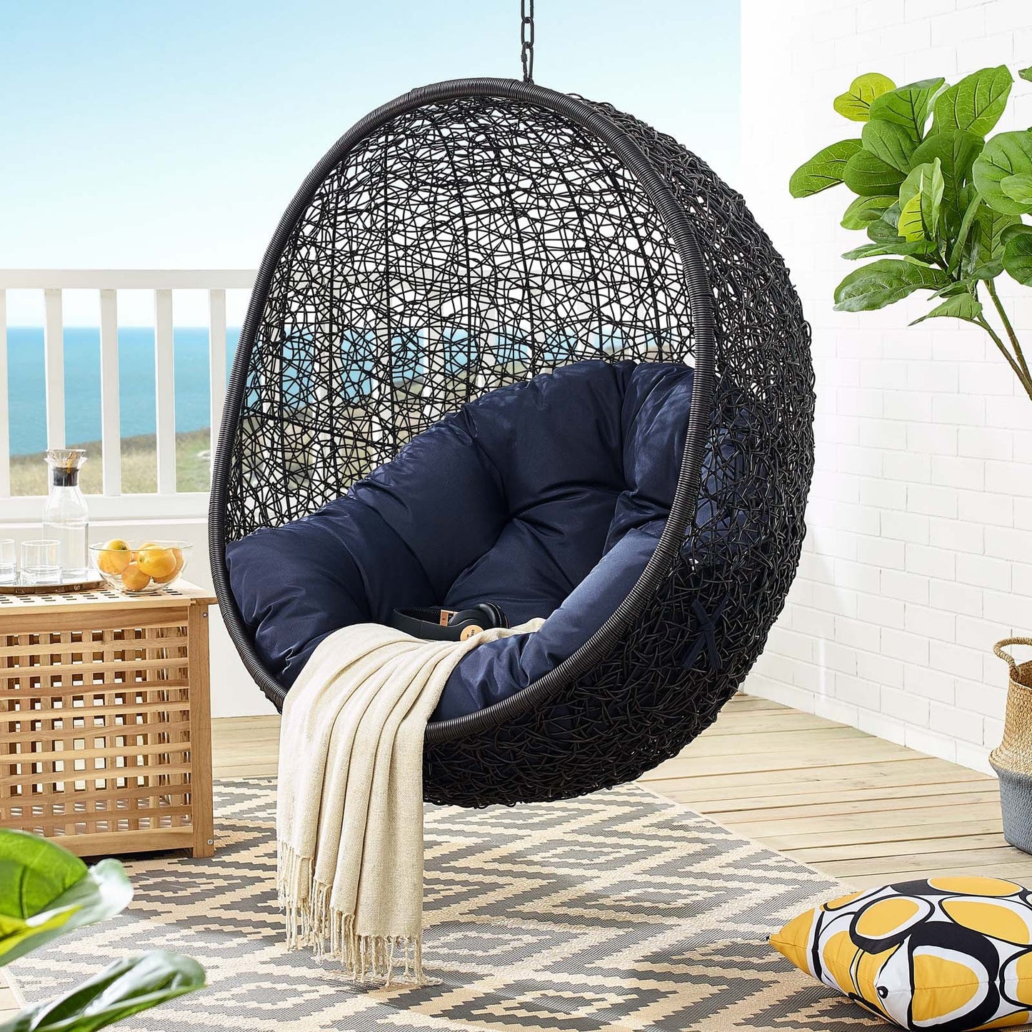 Encase Swing Outdoor Patio Lounge Chair Navy EEI-739-NAV-SET