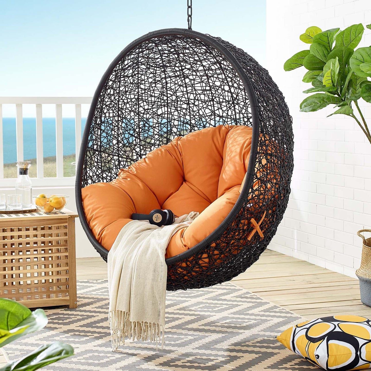 Encase Swing Outdoor Patio Lounge Chair Orange EEI-739-ORA-SET