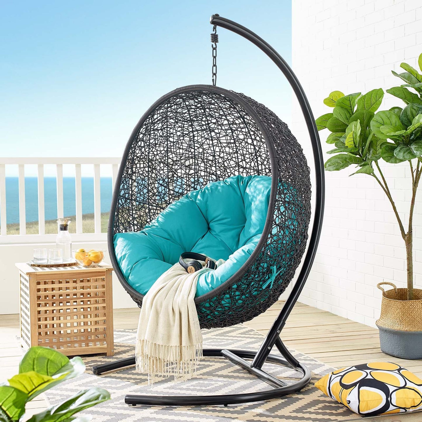 Encase Swing Outdoor Patio Lounge Chair Turquoise EEI-739-TRQ-SET