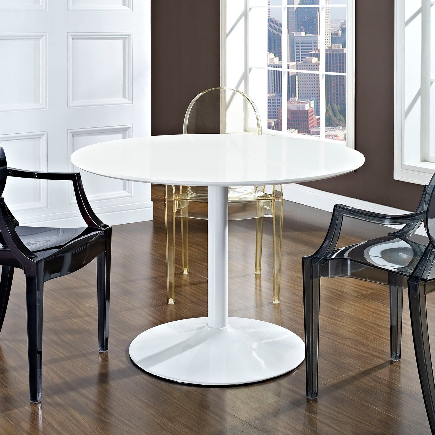 Revolve Round Wood Dining Table White EEI-785-WHI