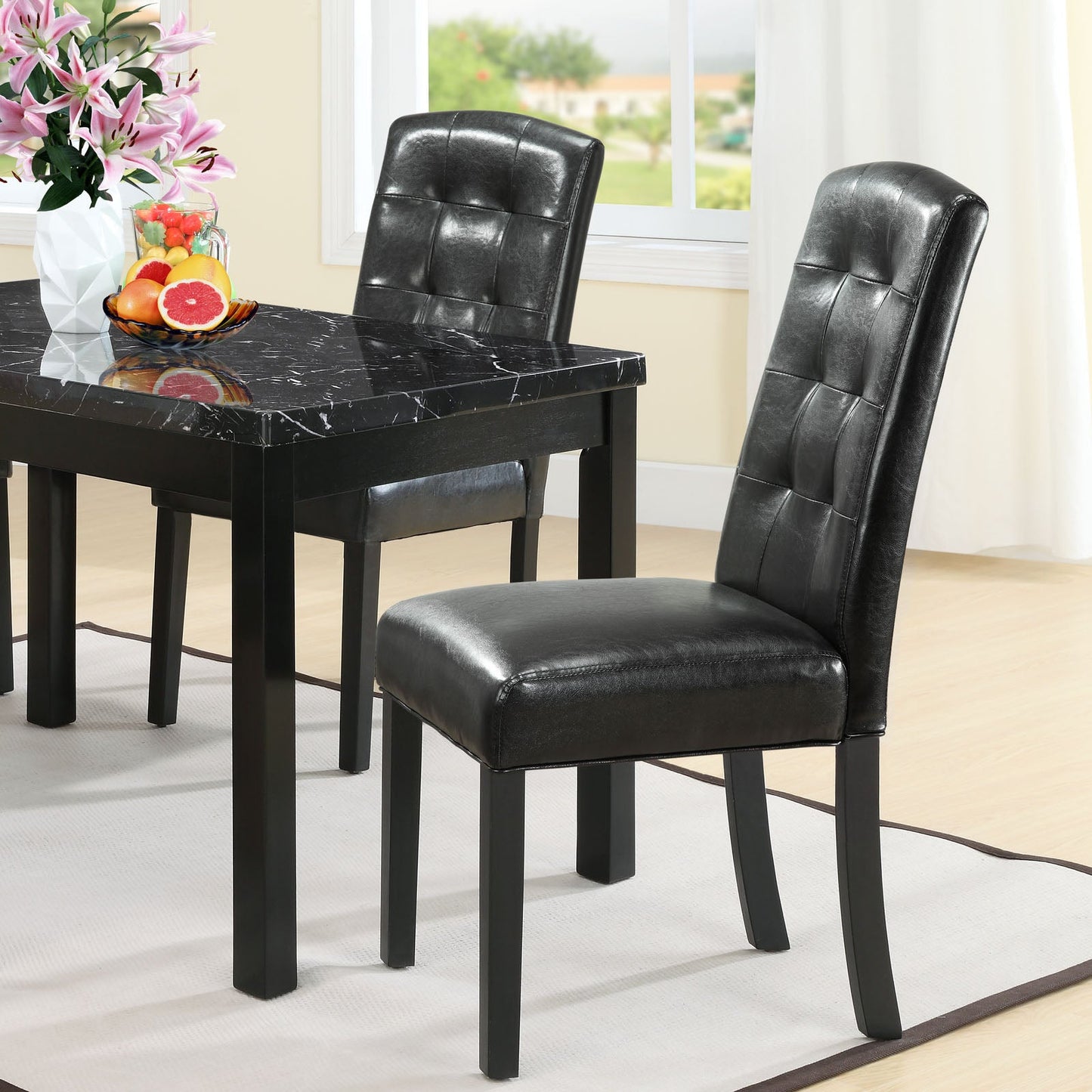 Perdure Dining Chairs Vinyl Set of 2 Black EEI-952-BLK