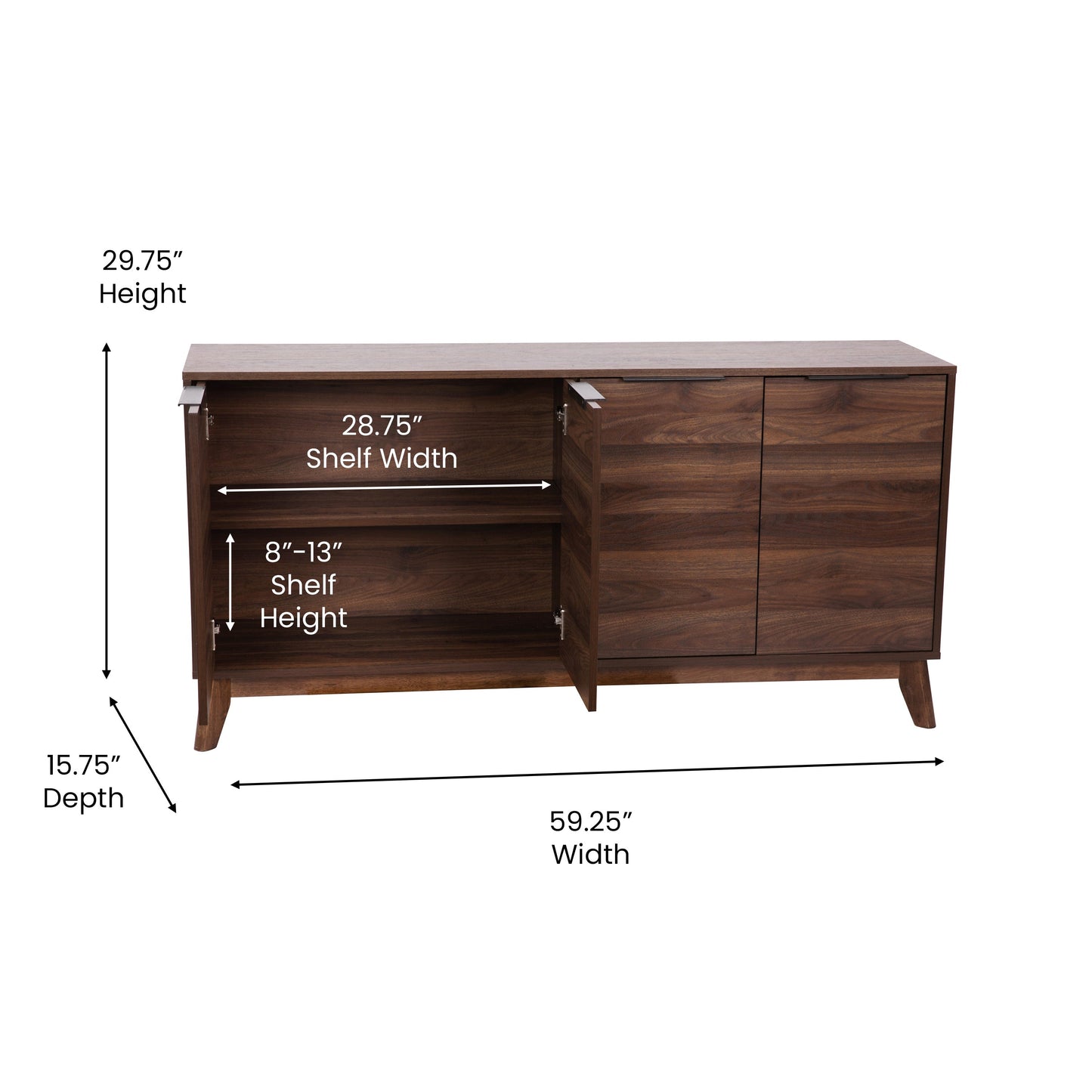 Dark Walnut 4 Door Buffet EM-0372-WAL-GG