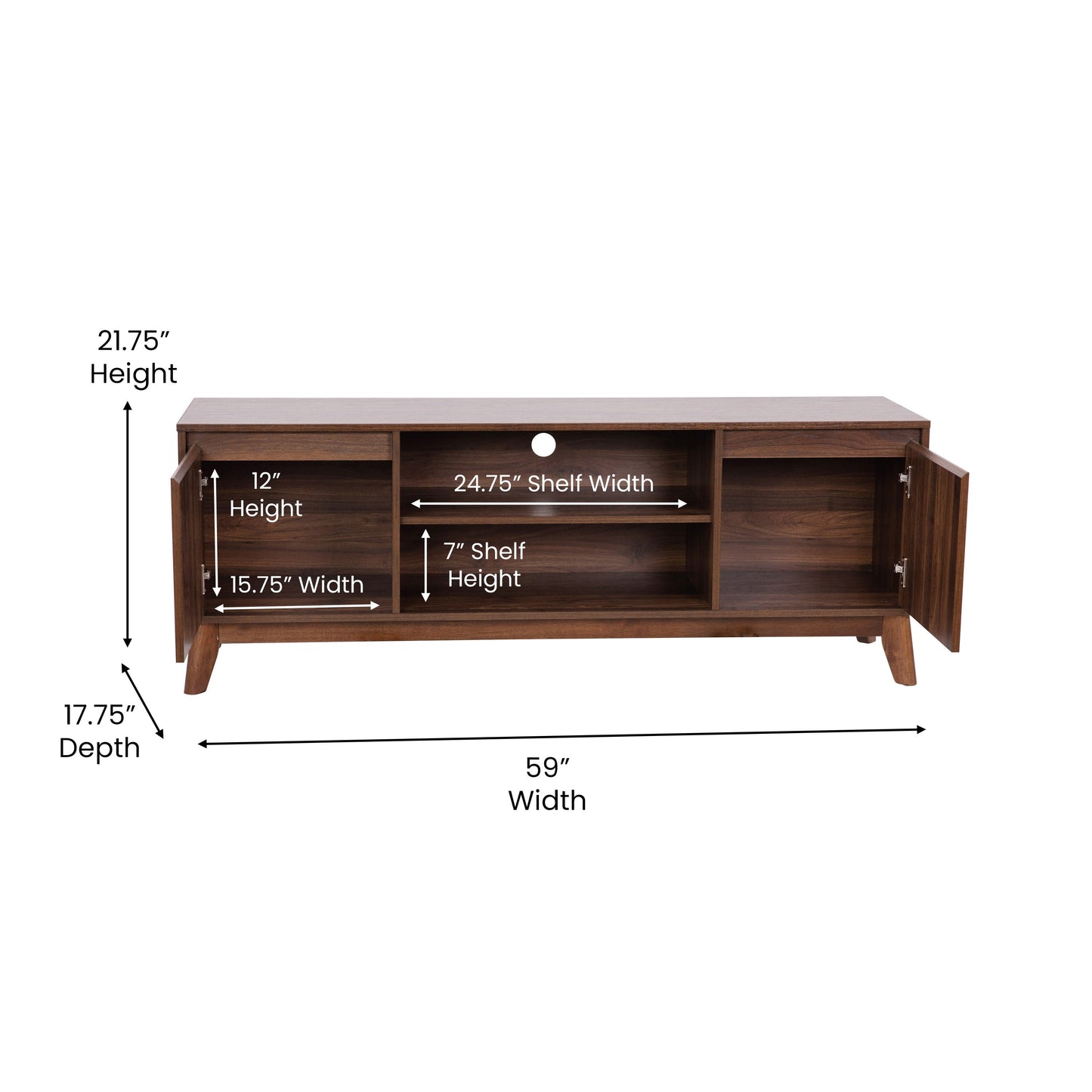 Walnut 60" TV Stand with Shelf EM-TV1500-WAL-GG