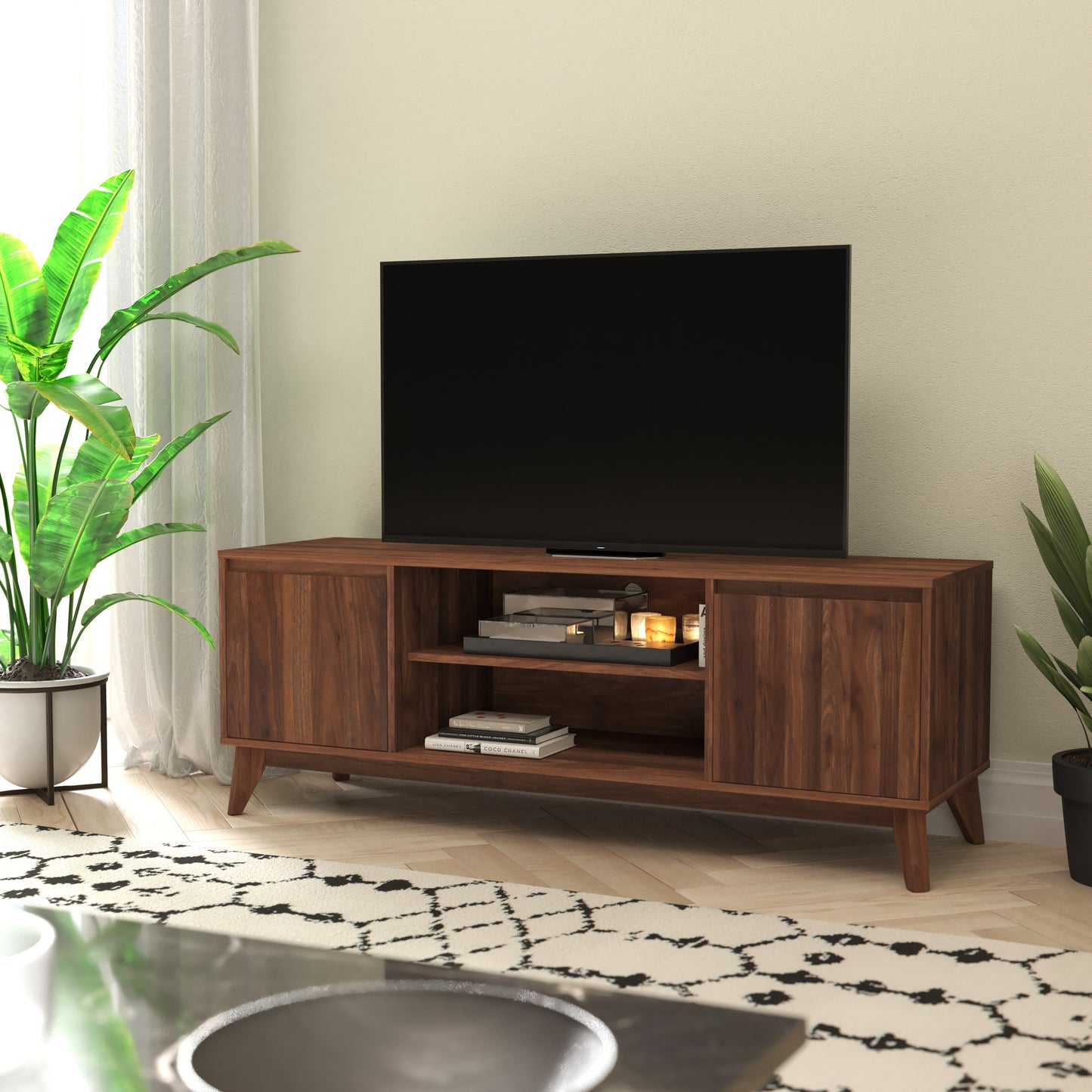 Walnut 60" TV Stand with Shelf EM-TV1500-WAL-GG