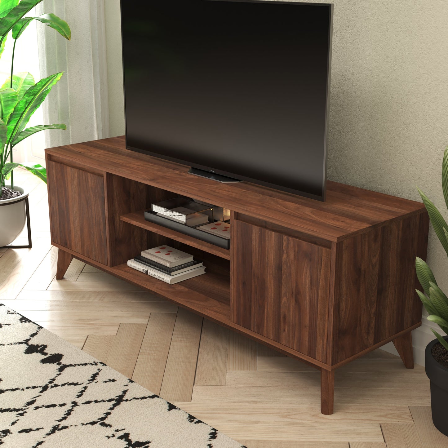 Walnut 60" TV Stand with Shelf EM-TV1500-WAL-GG