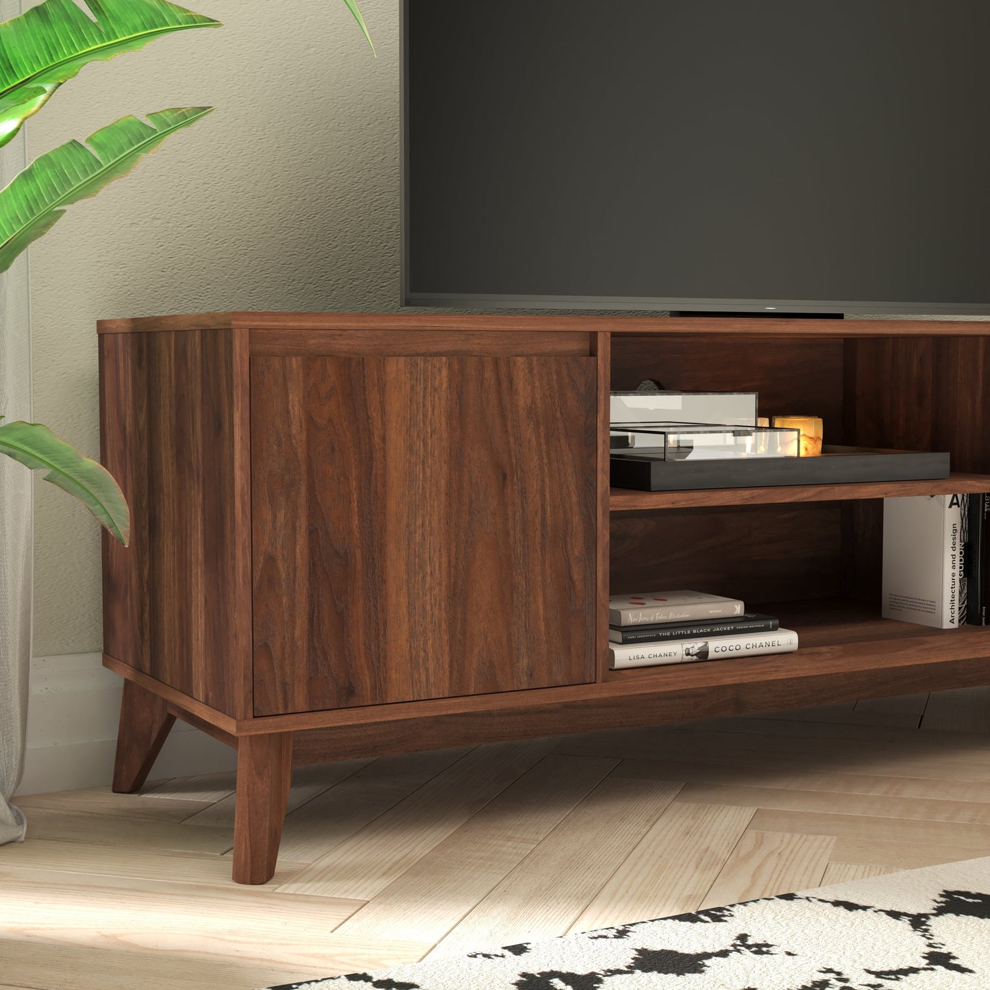 Walnut 60" TV Stand with Shelf EM-TV1500-WAL-GG