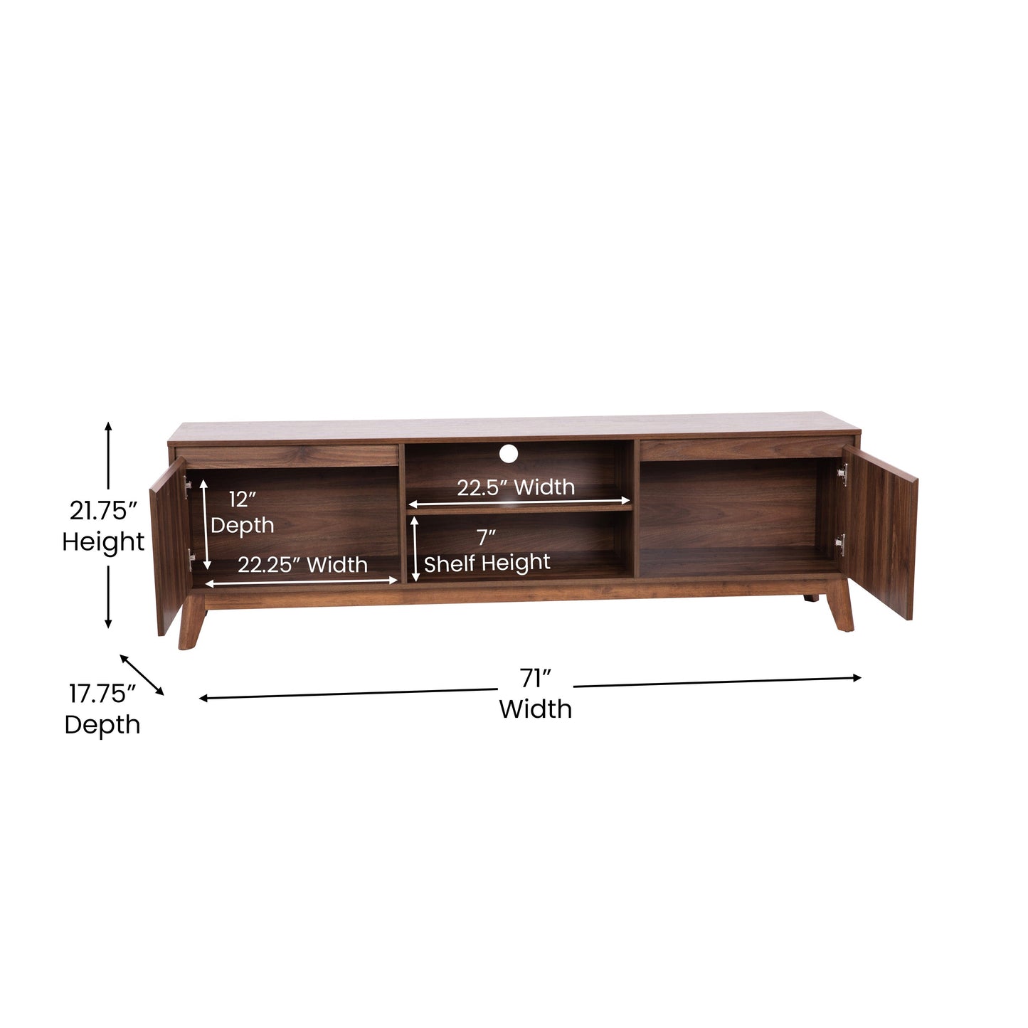 Walnut 70" TV Stand with Shelf EM-TV1801-WAL-GG