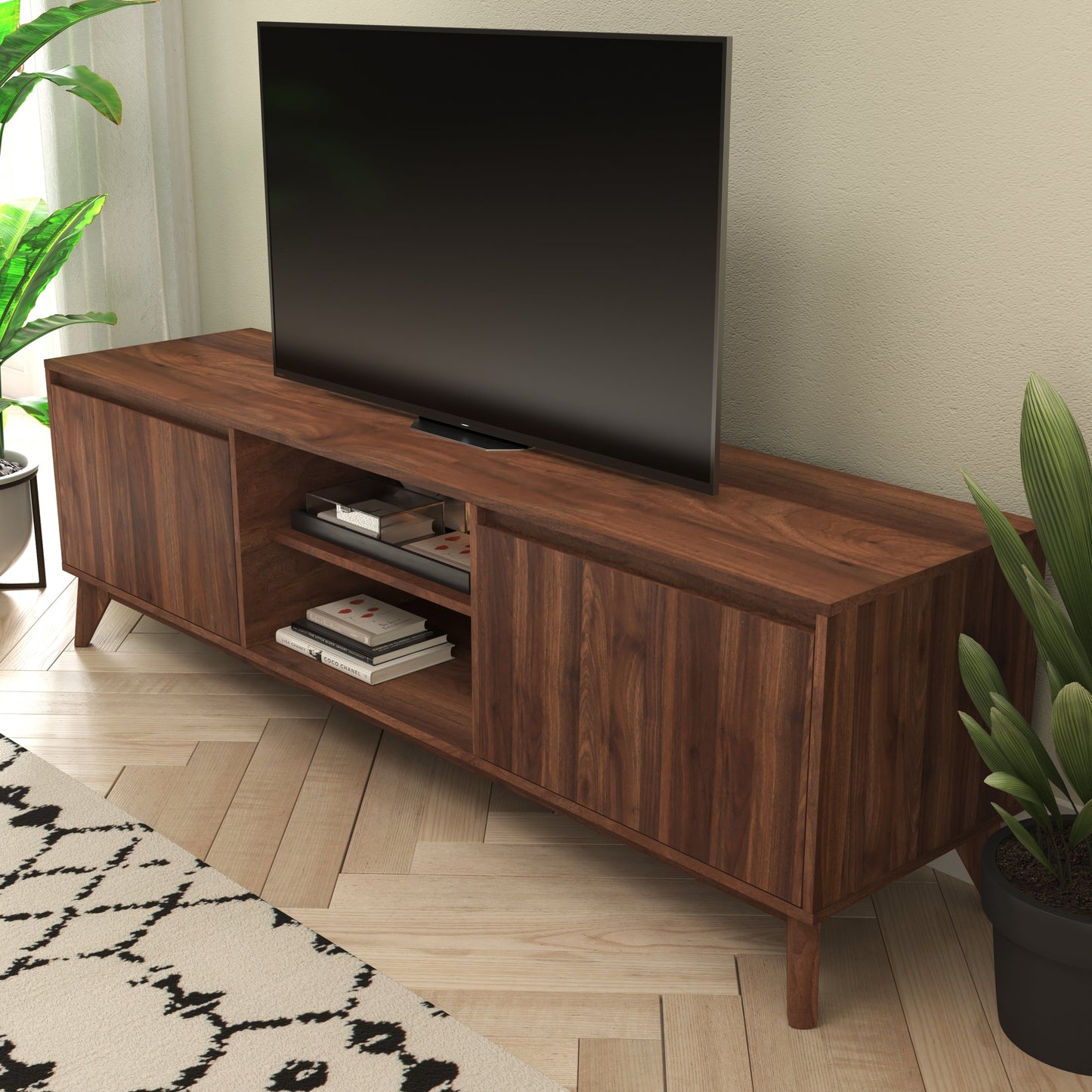 Walnut 70" TV Stand with Shelf EM-TV1801-WAL-GG