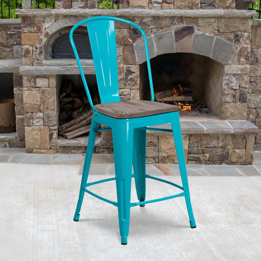 24" Teal Metal Counter Stool ET-3534-24-CB-WD-GG