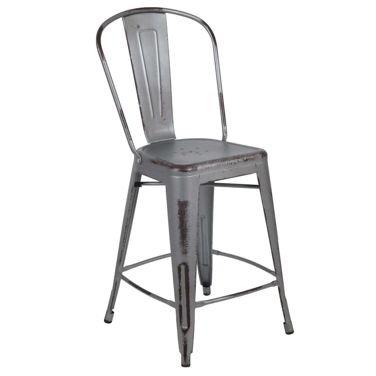 24"H Distressed Silver Stool ET-3534-24-SIL-GG