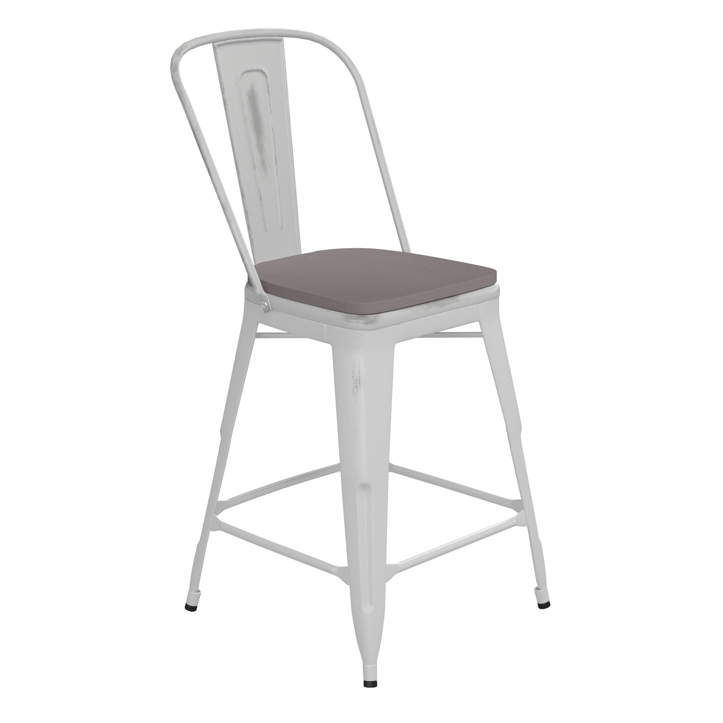 White Metal Stool-Gray Seat ET-3534-24-WH-PL1G-GG