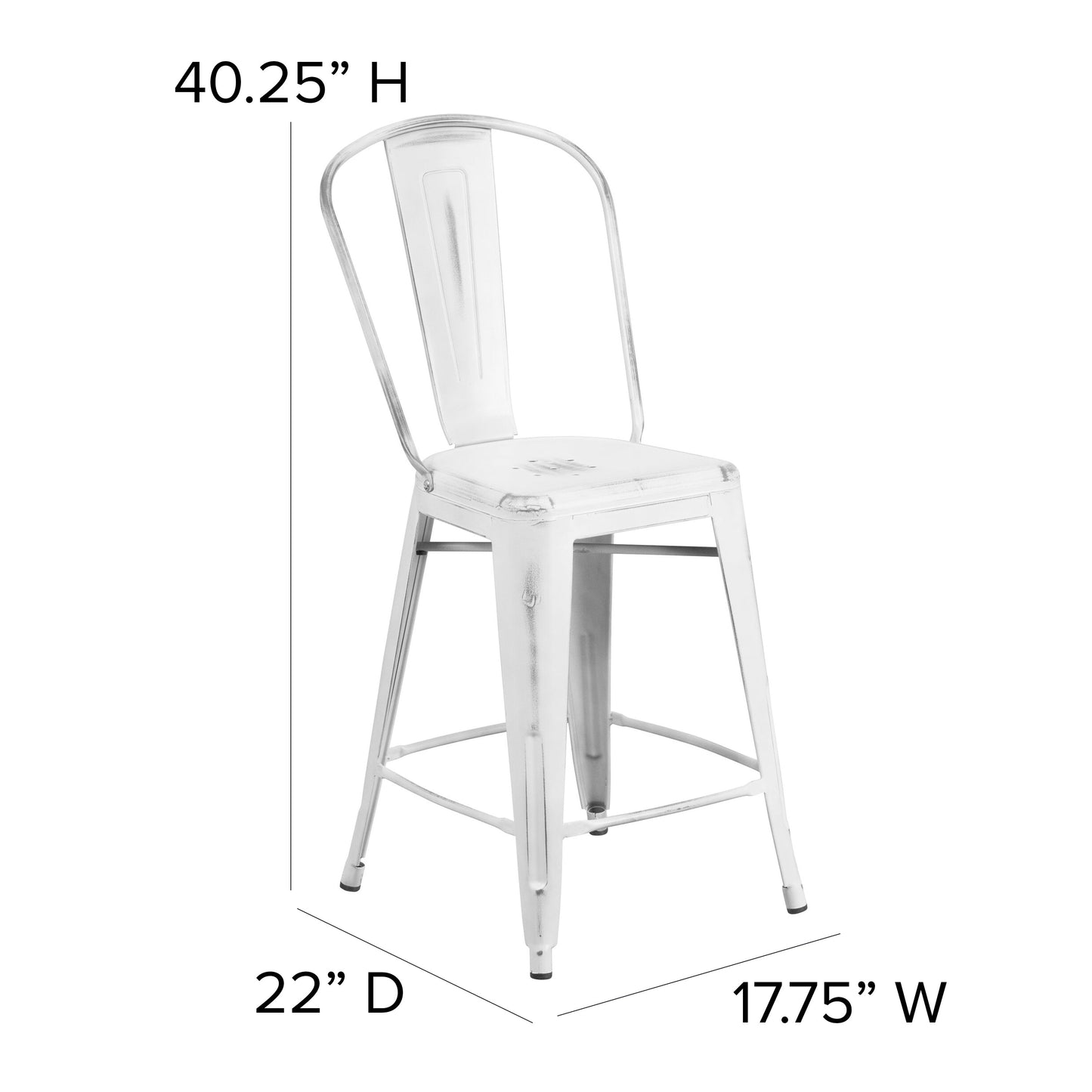 White Metal Stool-Gray Seat ET-3534-24-WH-PL1G-GG