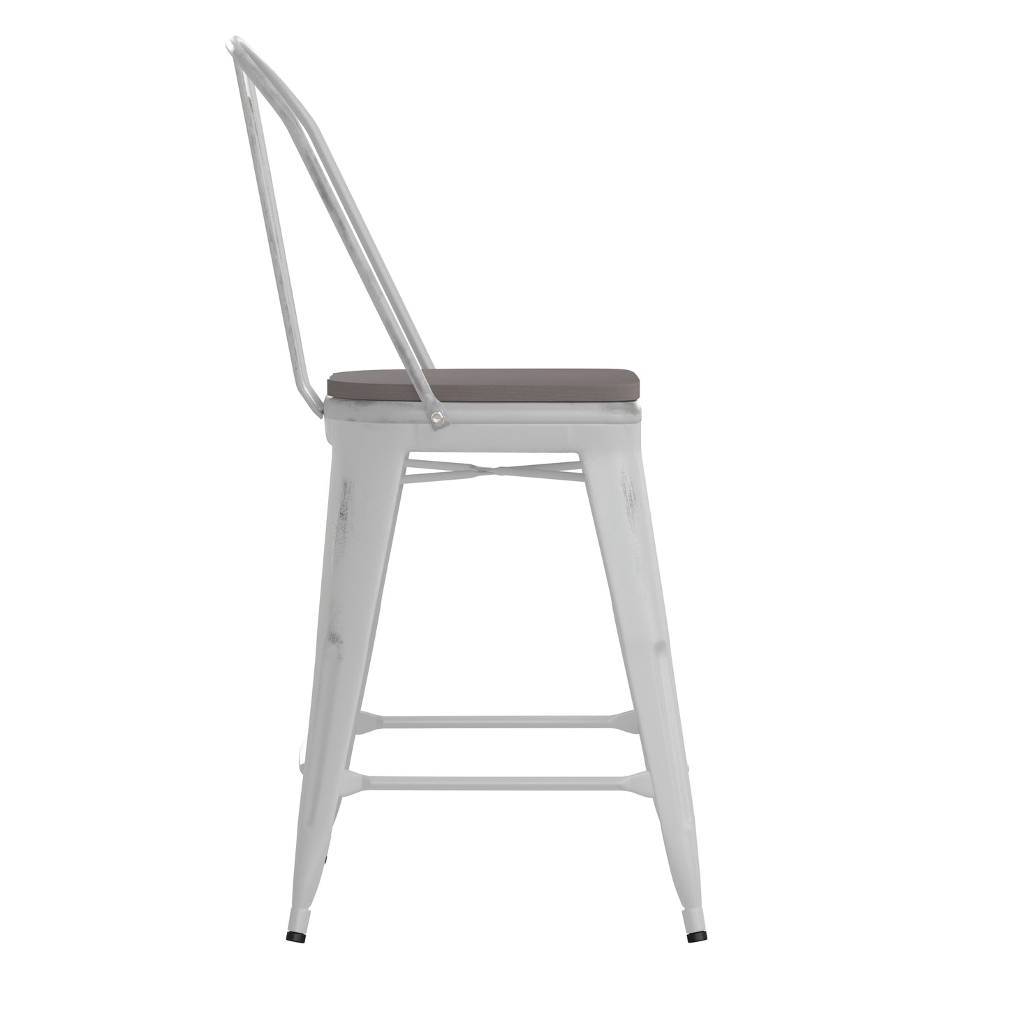 White Metal Stool-Gray Seat ET-3534-24-WH-PL1G-GG