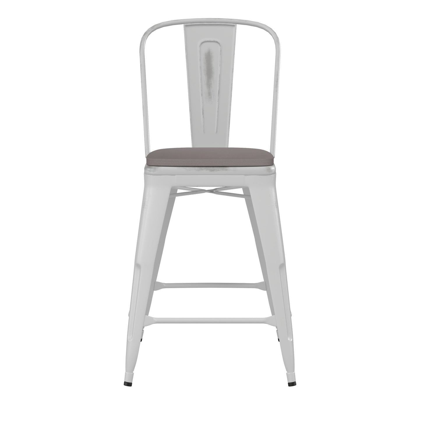 White Metal Stool-Gray Seat ET-3534-24-WH-PL1G-GG