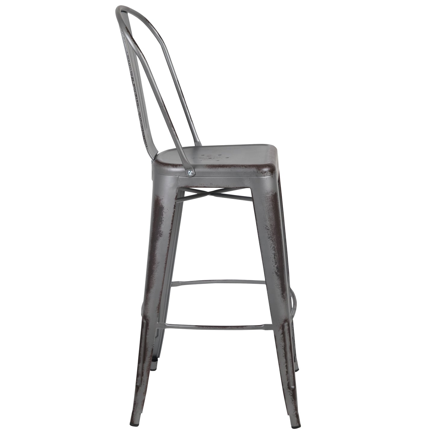 30"H Distressed Silver Stool ET-3534-30-SIL-GG